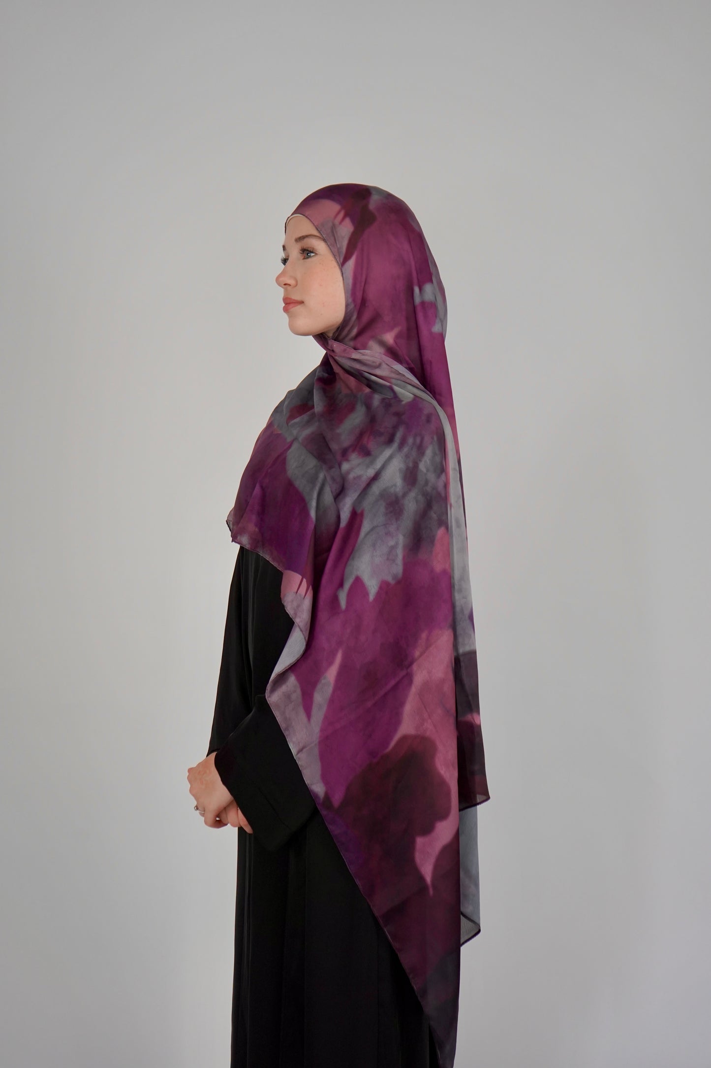 Printed Satin Hijab - Berry Mist