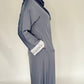 Zip Up Embroidery Abaya - Gray