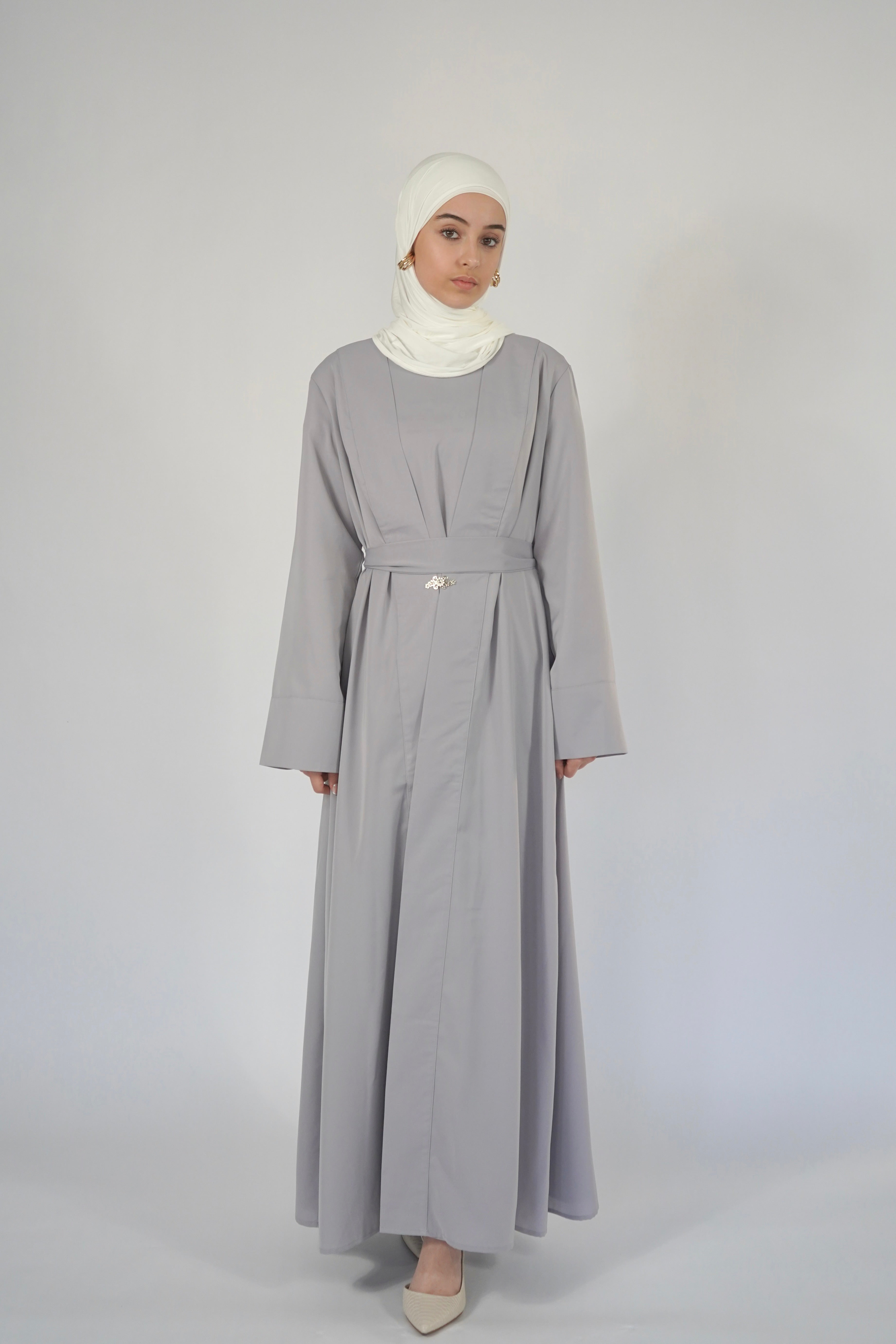 Two Piece Buckle Abaya- Gray
