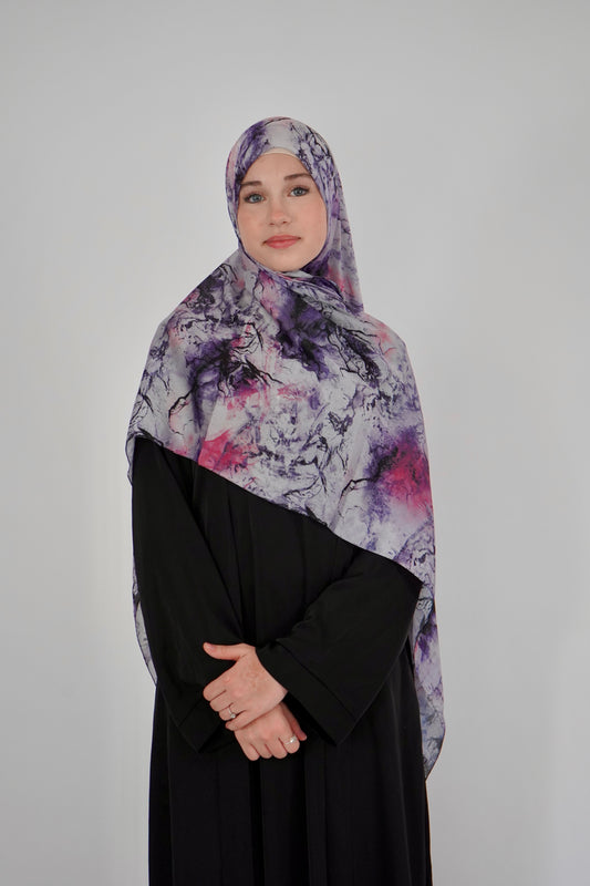 Printed Satin Hijab - Violet Smoke