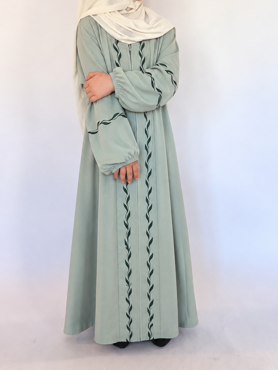 Kids Embroidery Abaya - Light Green