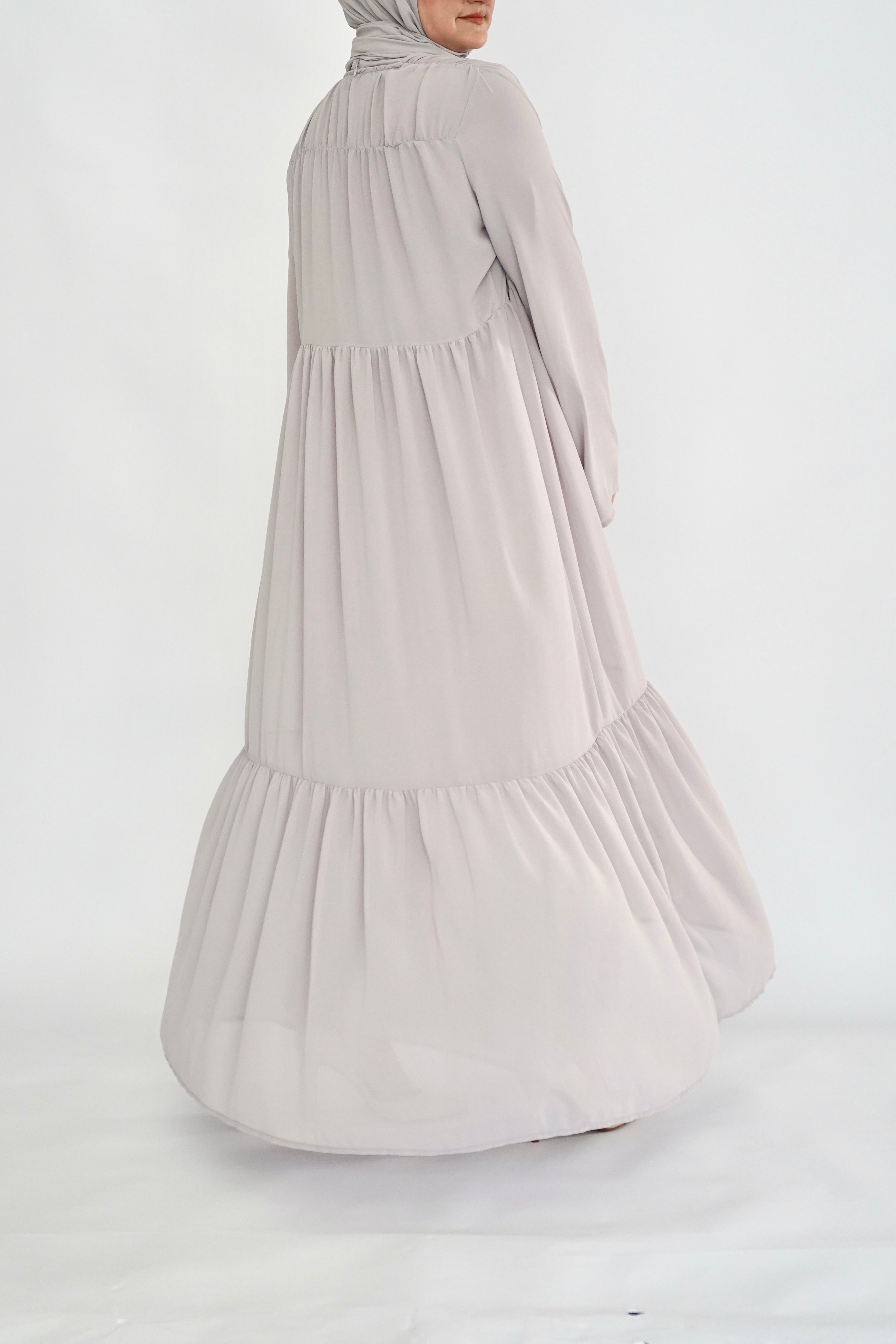 Two Piece Tiered Chiffon Abaya - Soft Lavender