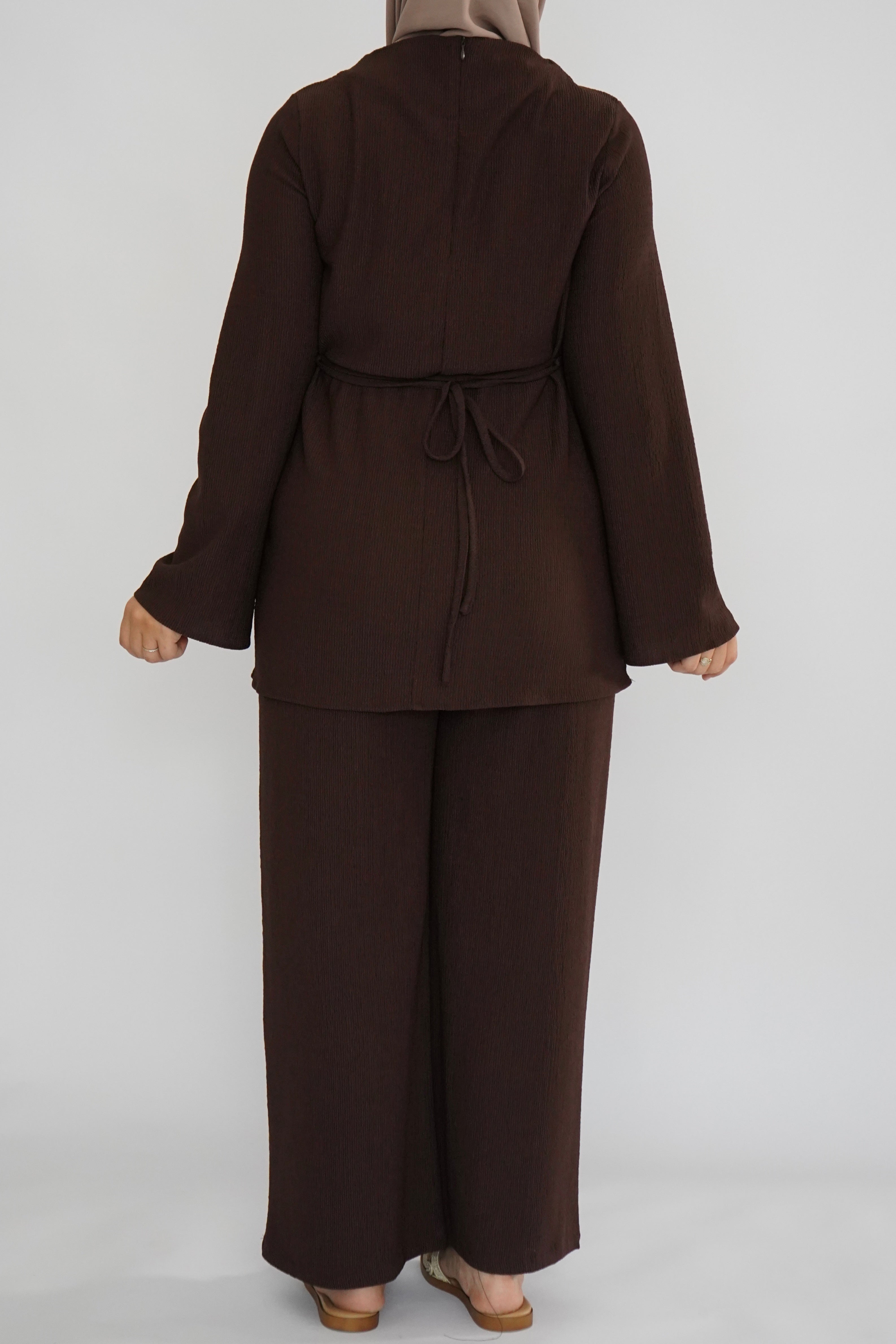 Textured Tunic & Pants Set - Espresso Brown