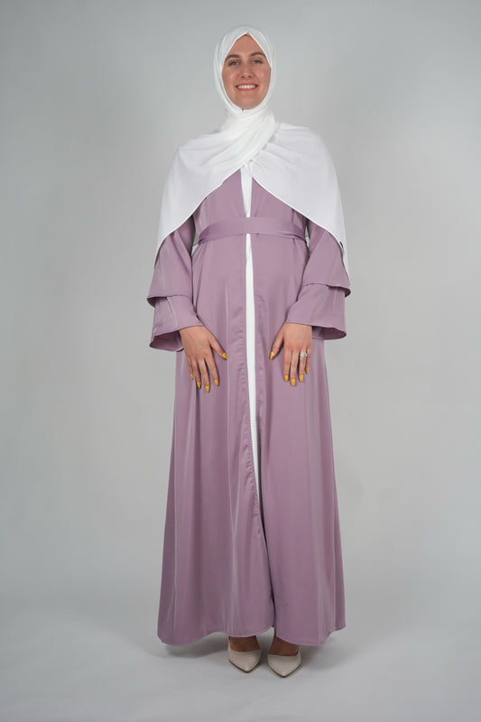 Two Piece Open Front Satin Abaya - Lilac