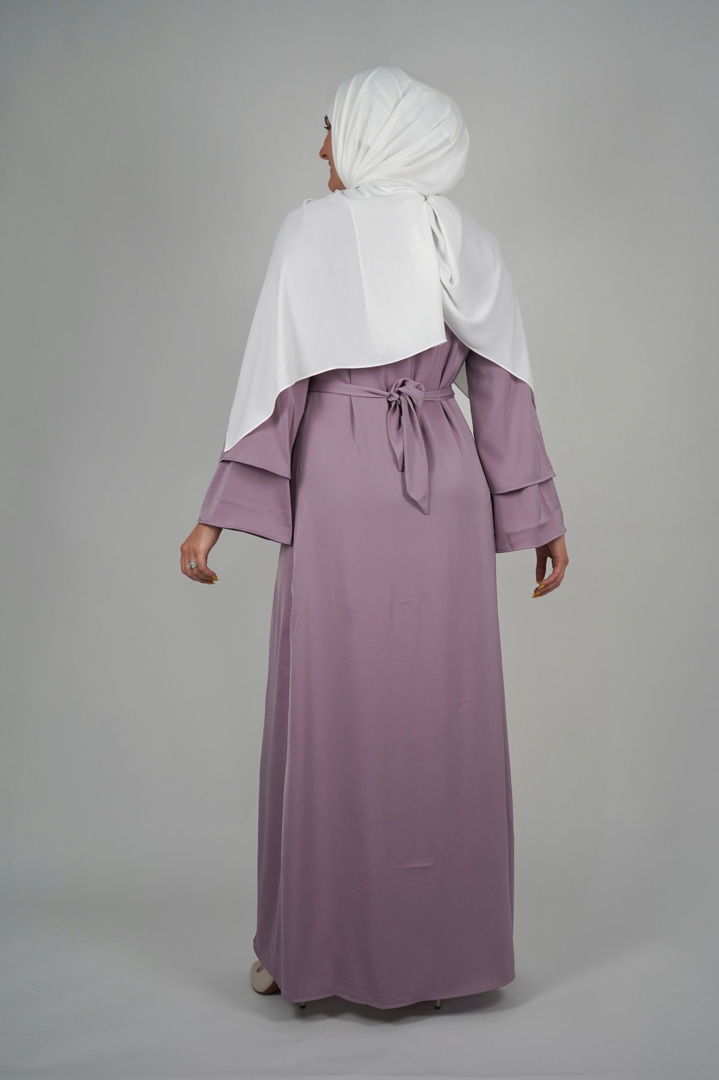 Two Piece Open Front Satin Abaya - Lilac