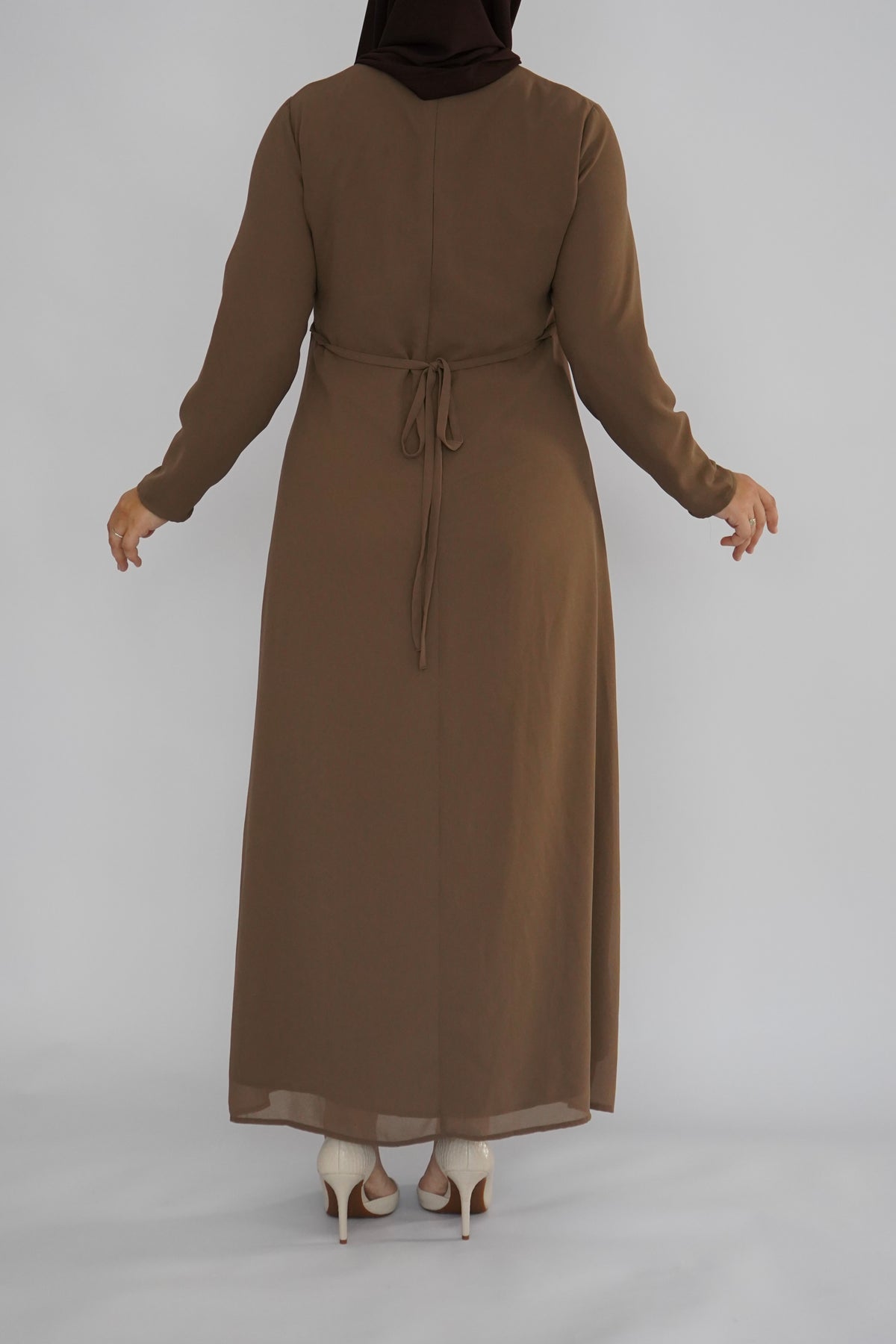 Two Piece Tiered Chiffon Abaya - Toffee