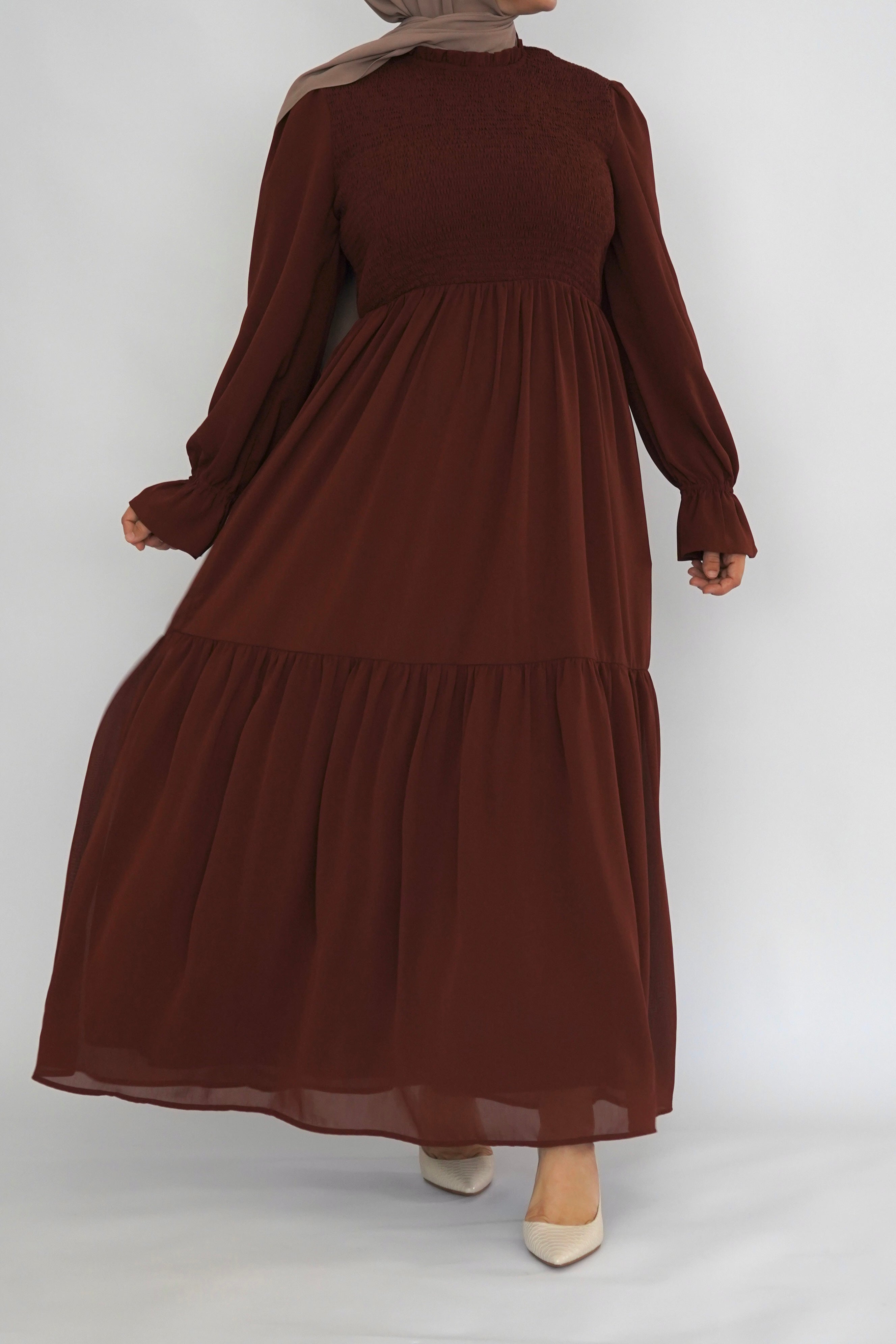 Brown Smock Dress - Chiffon