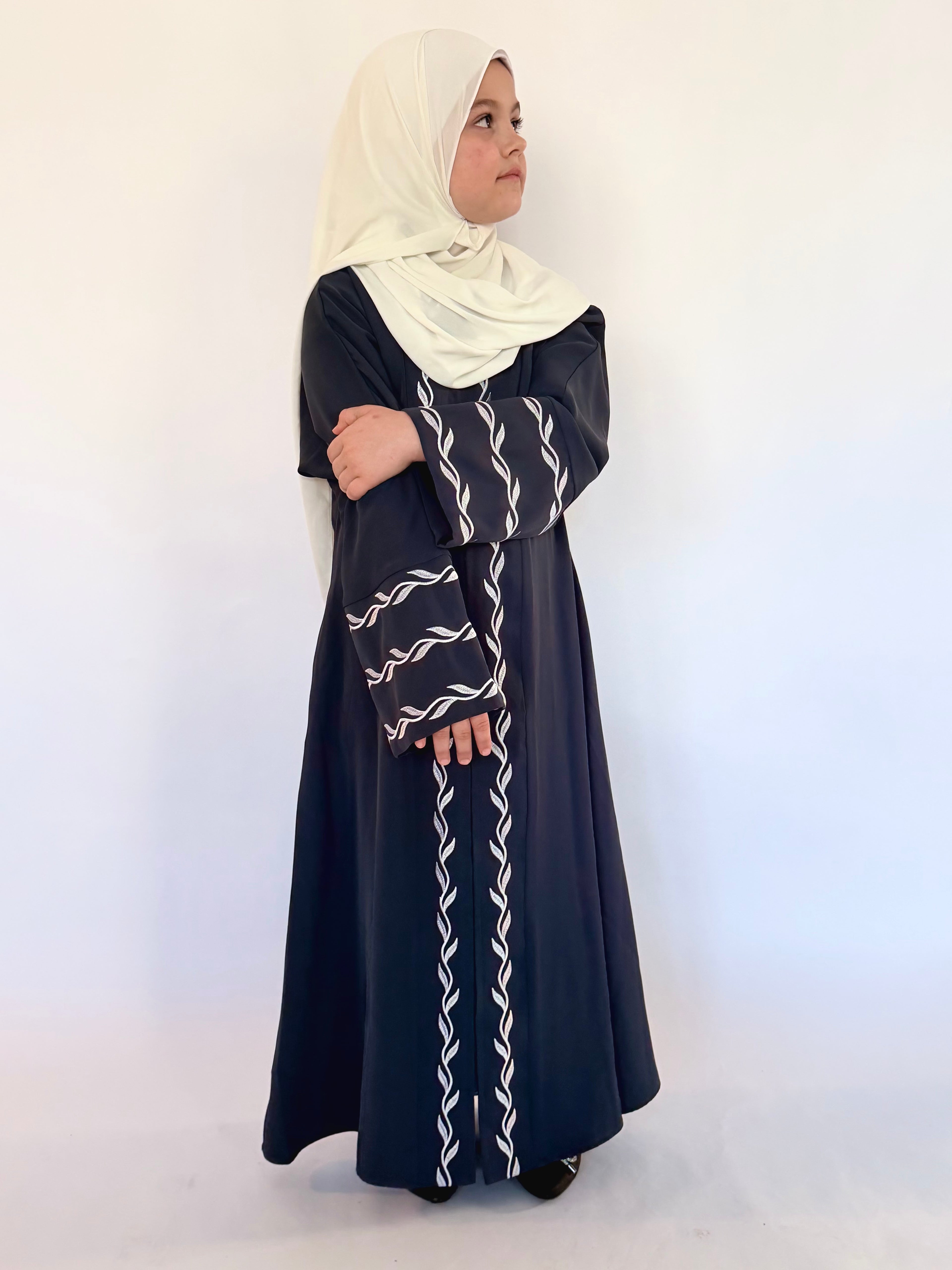 Kids Zip Up Abaya - Navy