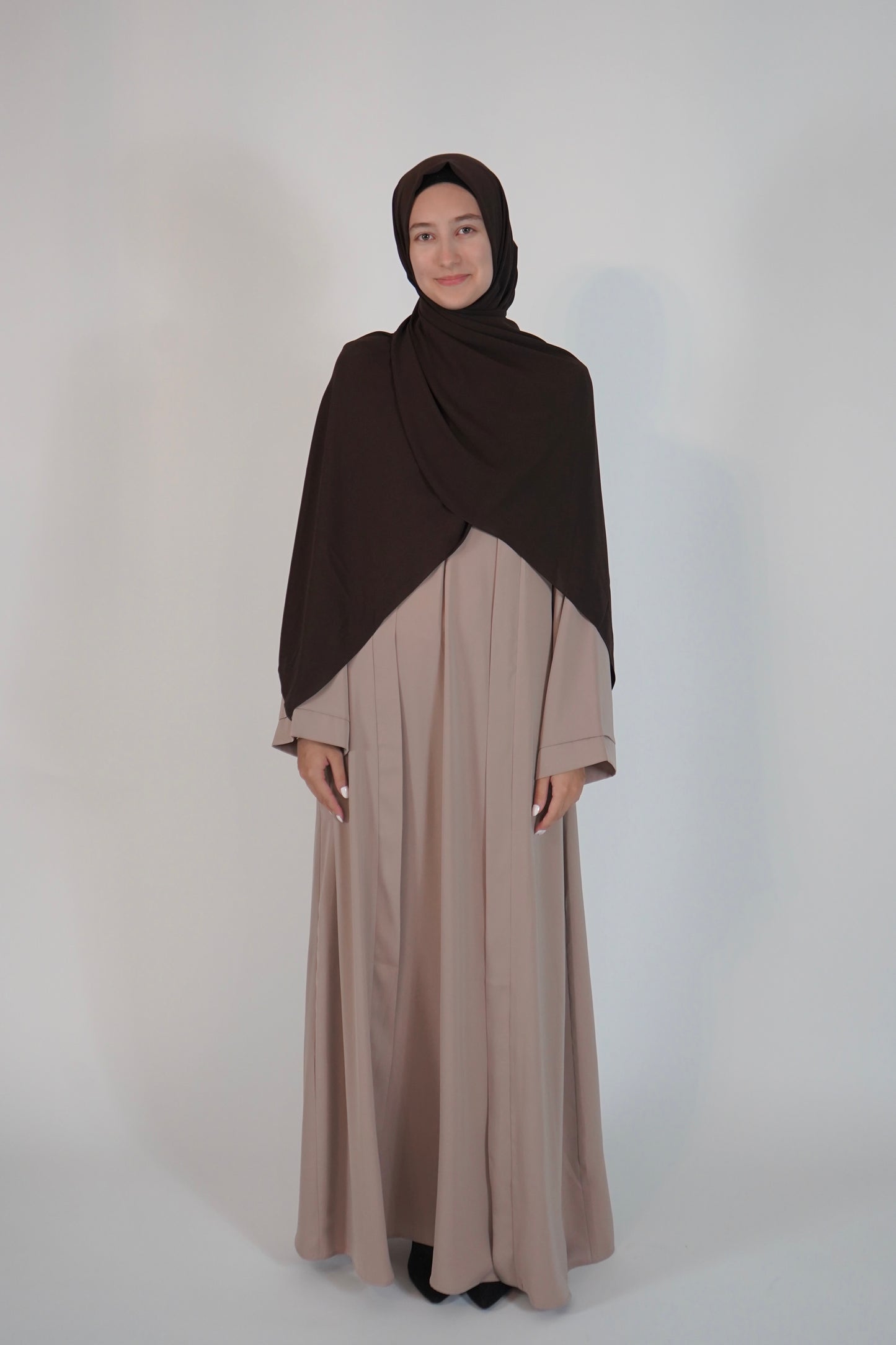 Satin Front Fold Abaya - Blush Beige