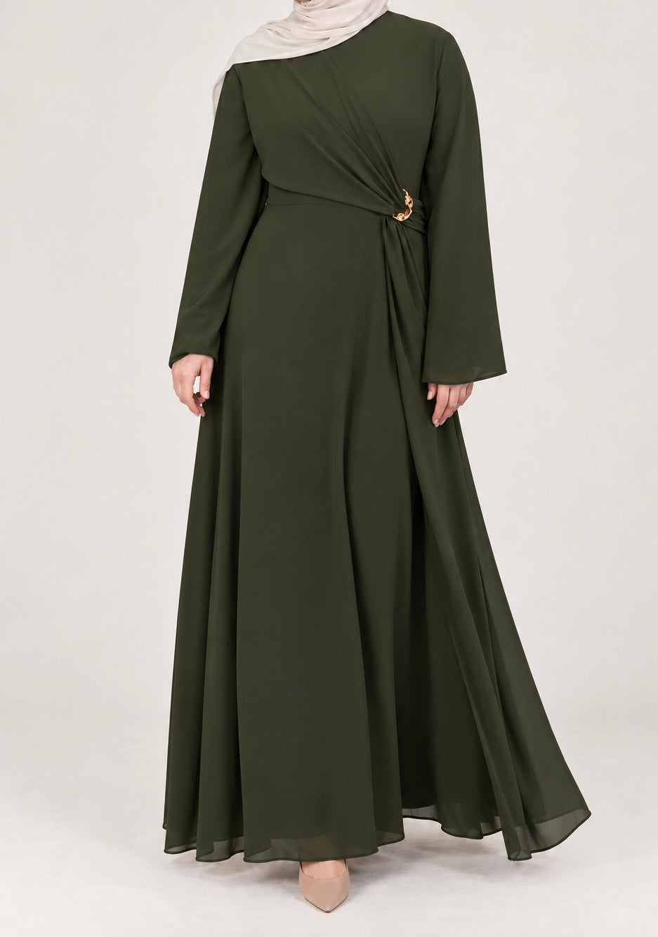 Chiffon Buckle Dress - Dark Olive