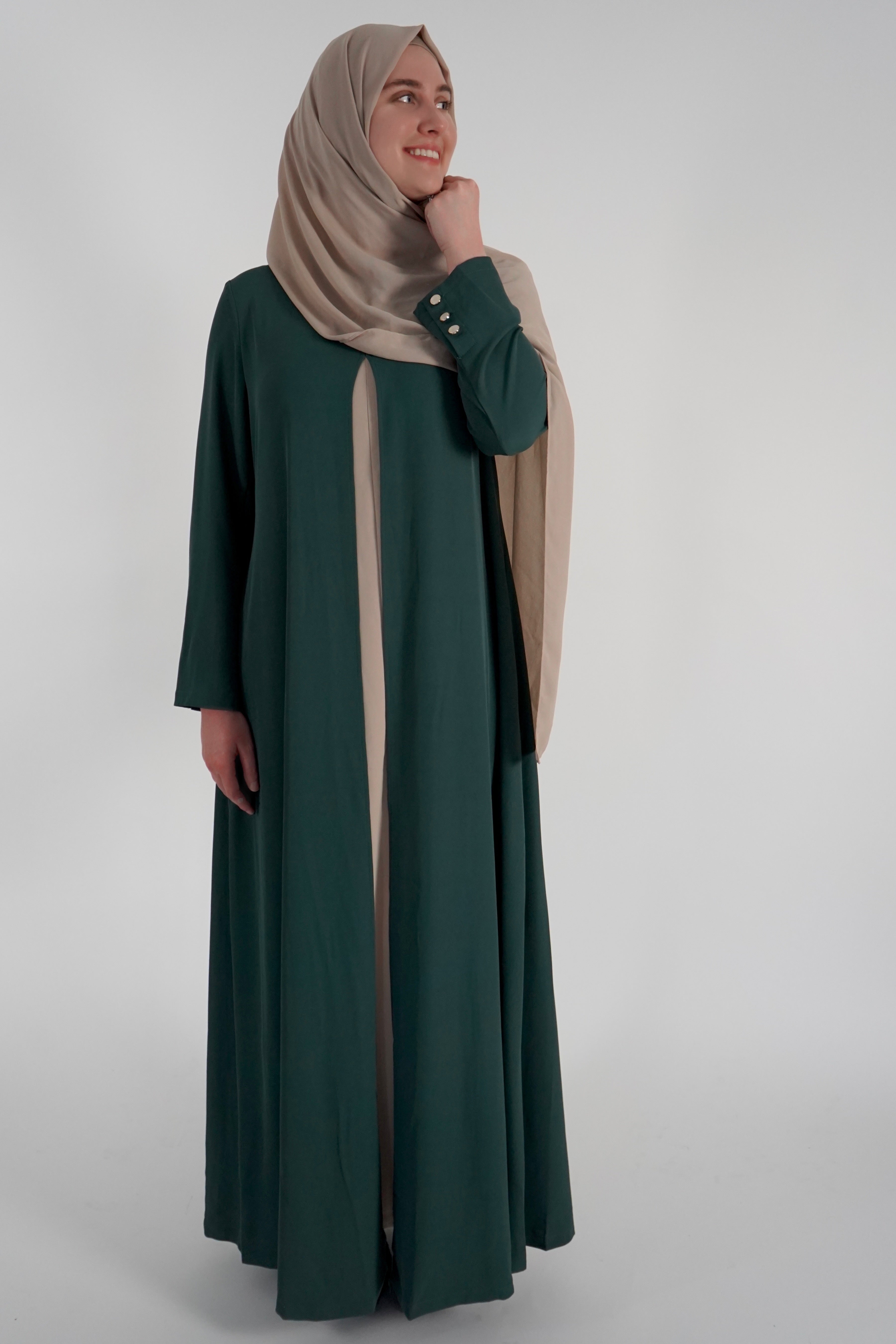 Elegant One Piece Open Front Abaya - Forest Green