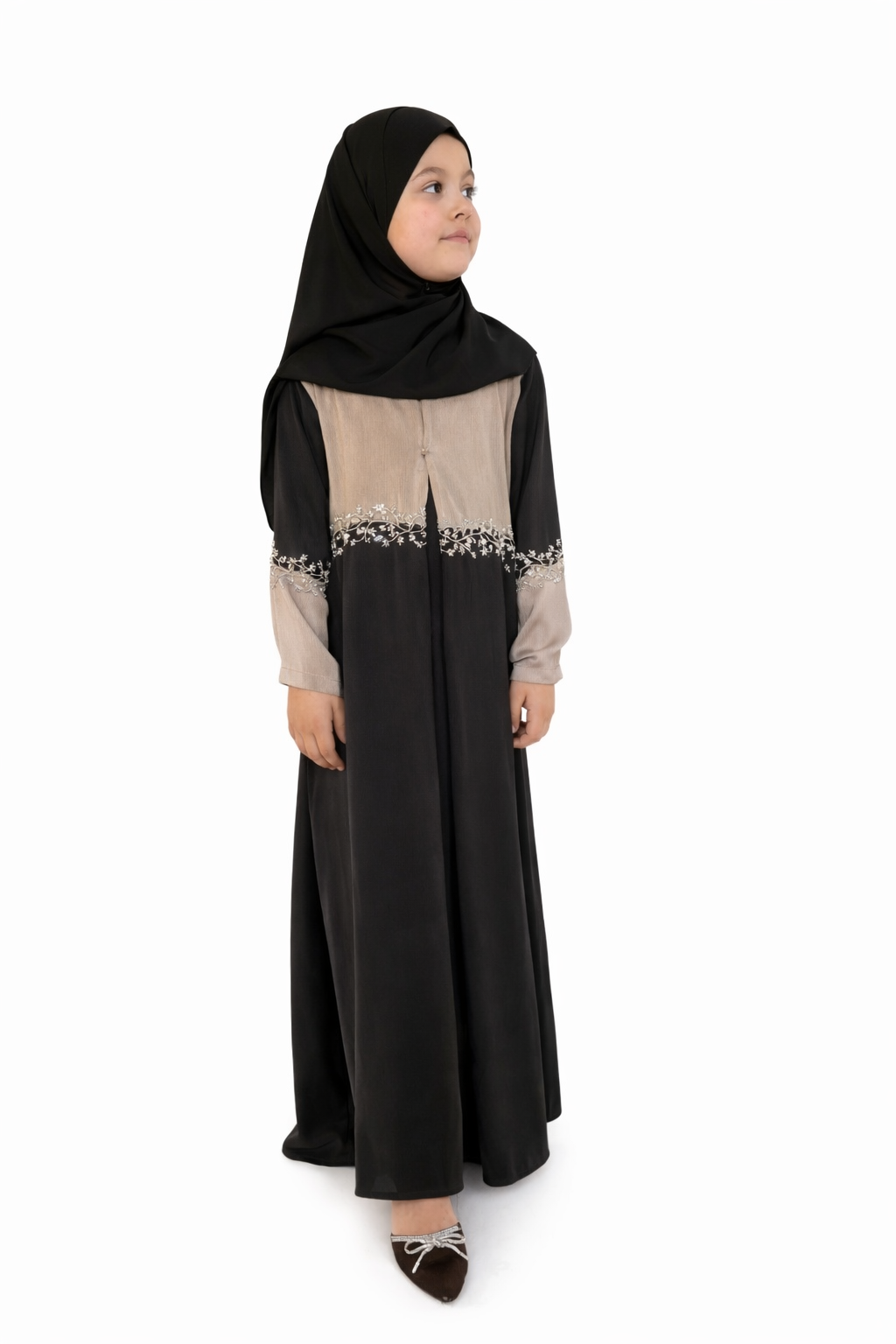 Kids Two Piece Beaded Abaya - Black