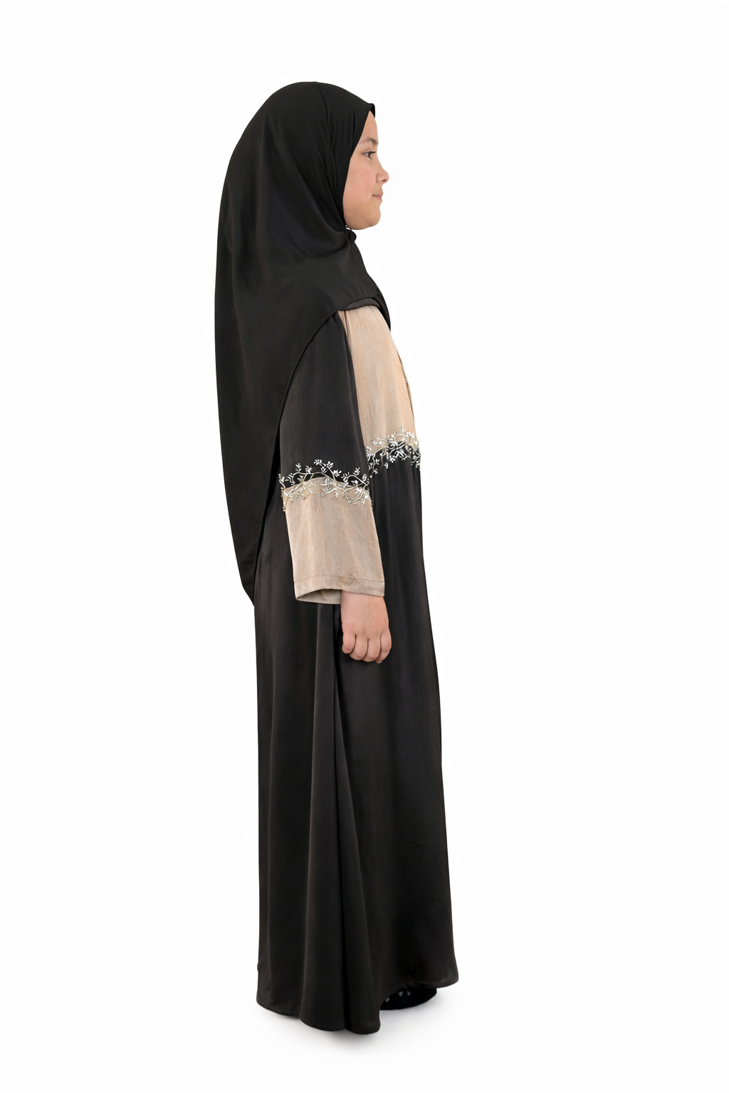 Kids Two Piece Beaded Abaya - Black
