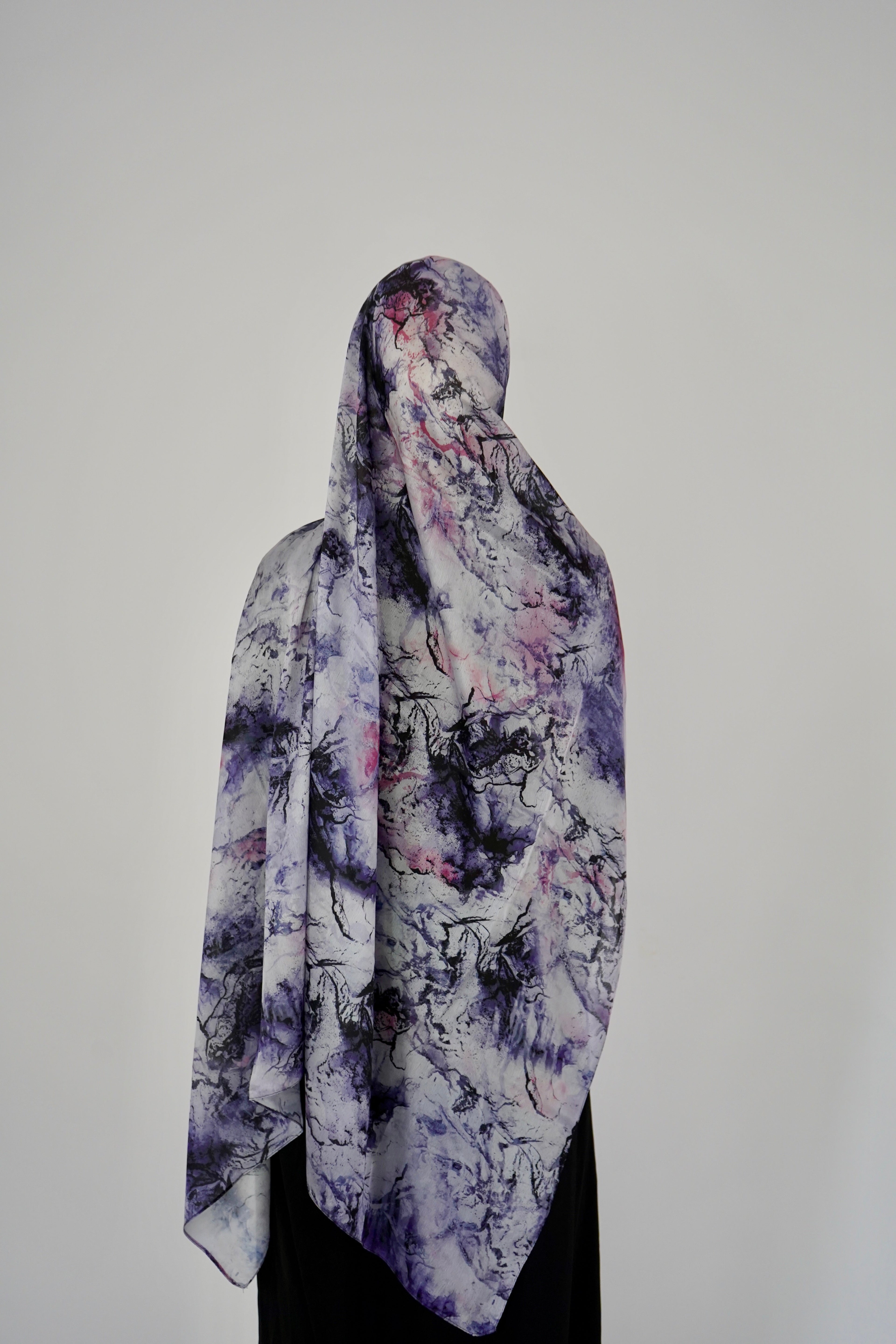 Printed Satin Hijab - Lavander Bloom