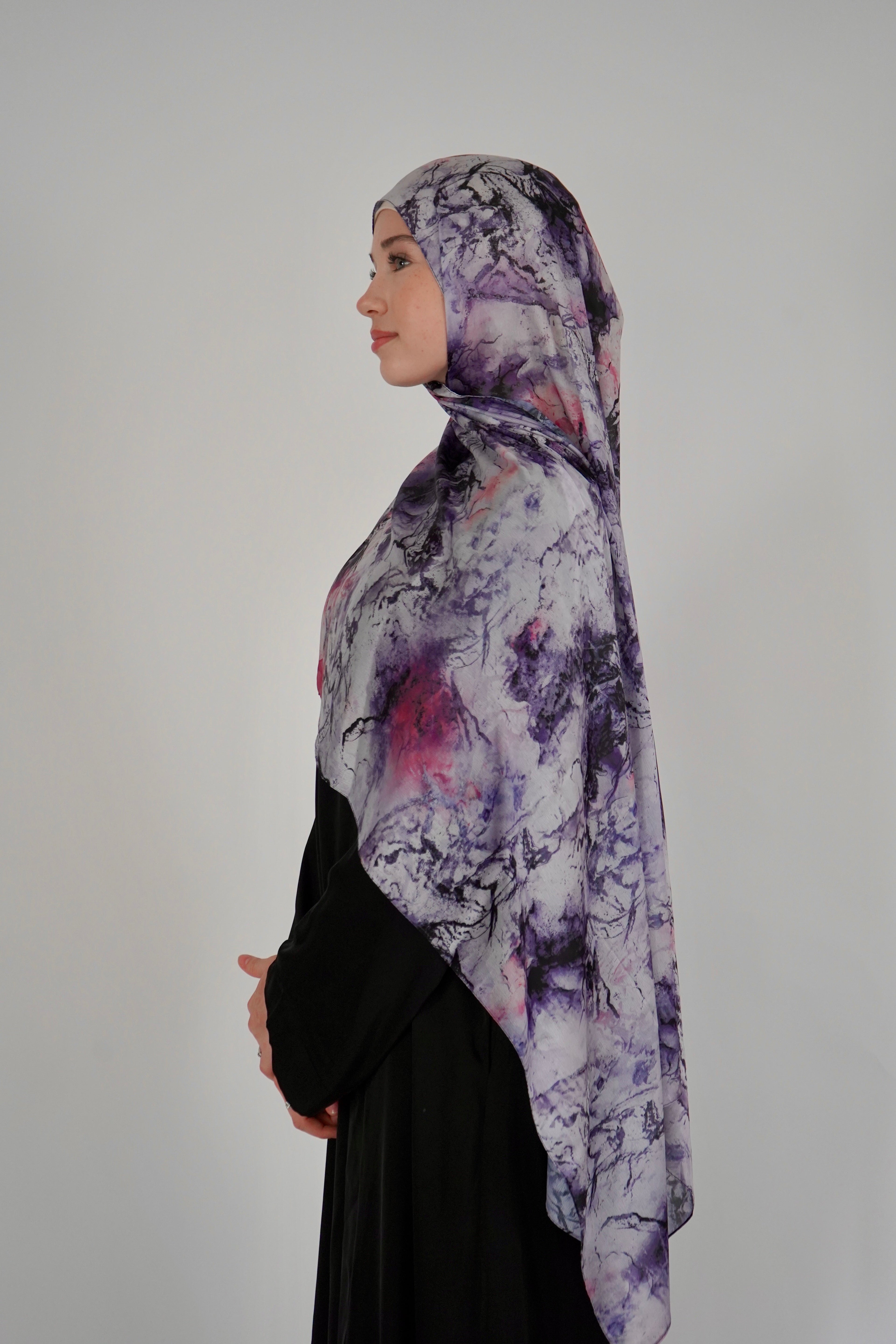 Printed Satin Hijab - Lavander Bloom