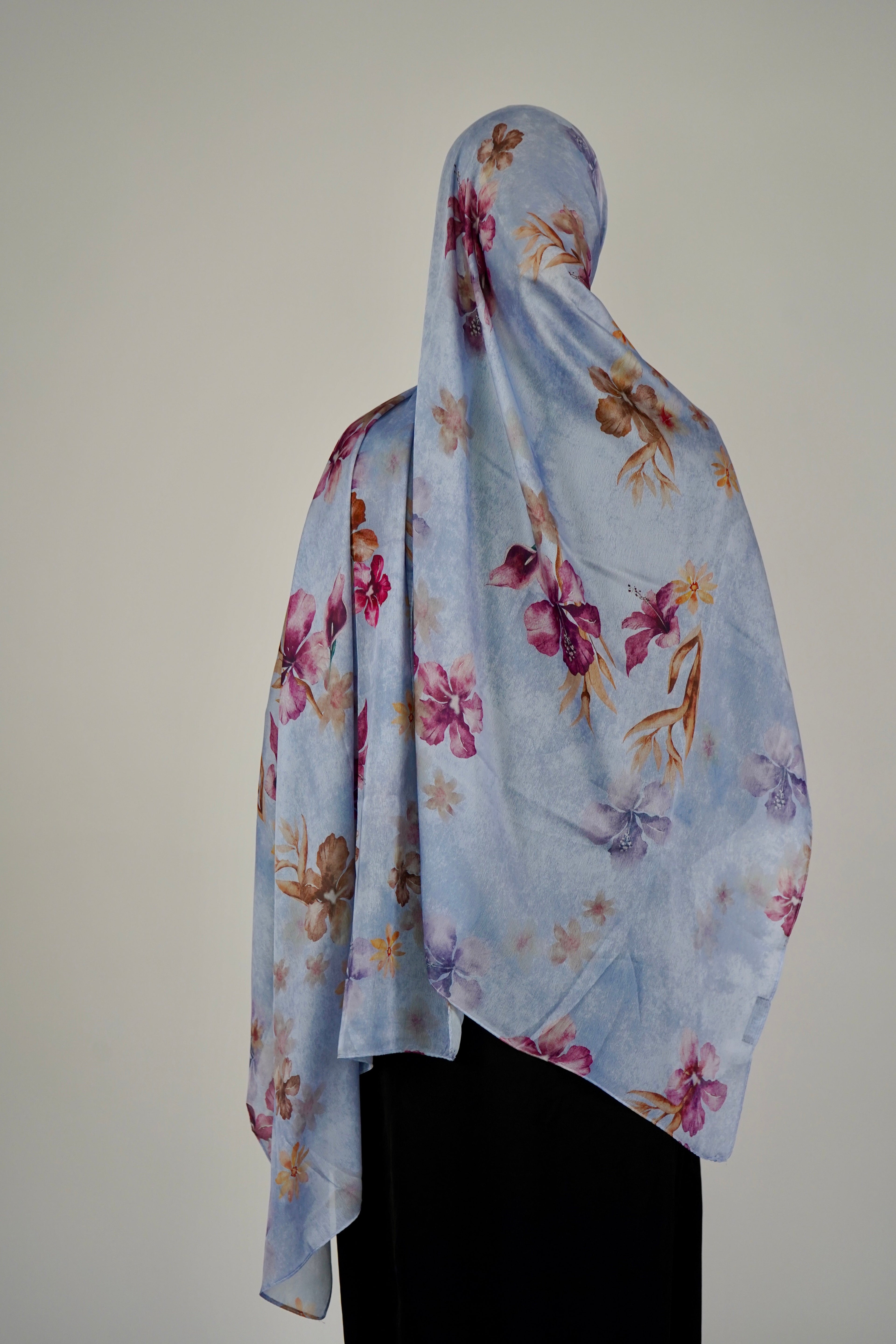 Print Satin Hijab - Blue Blossom