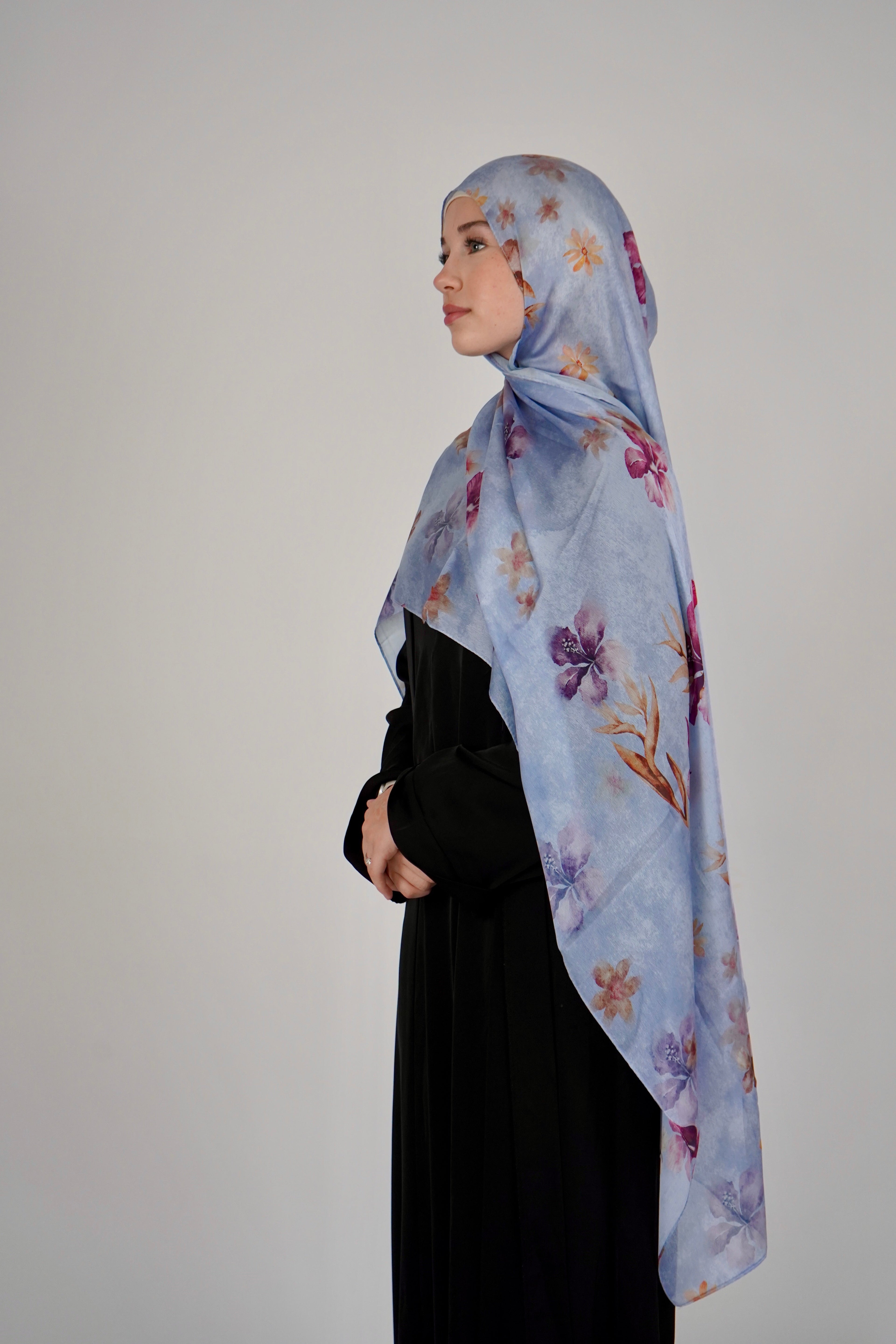 Print Satin Hijab - Blue Blossom