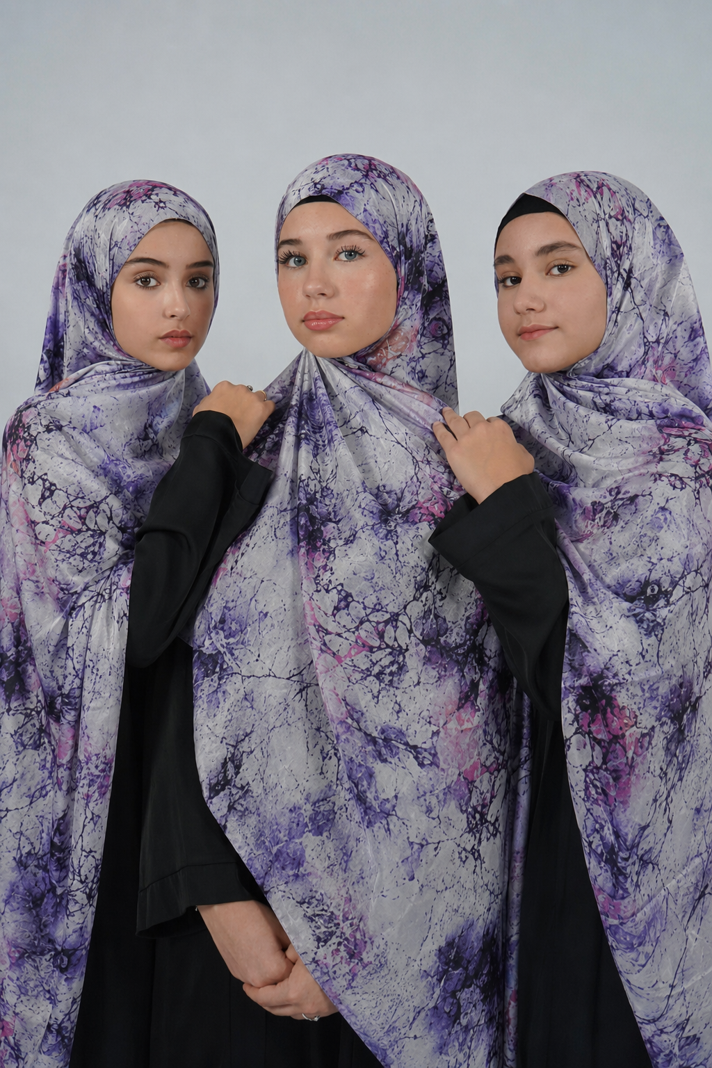 Printed Satin Hijab - Lavander Bloom