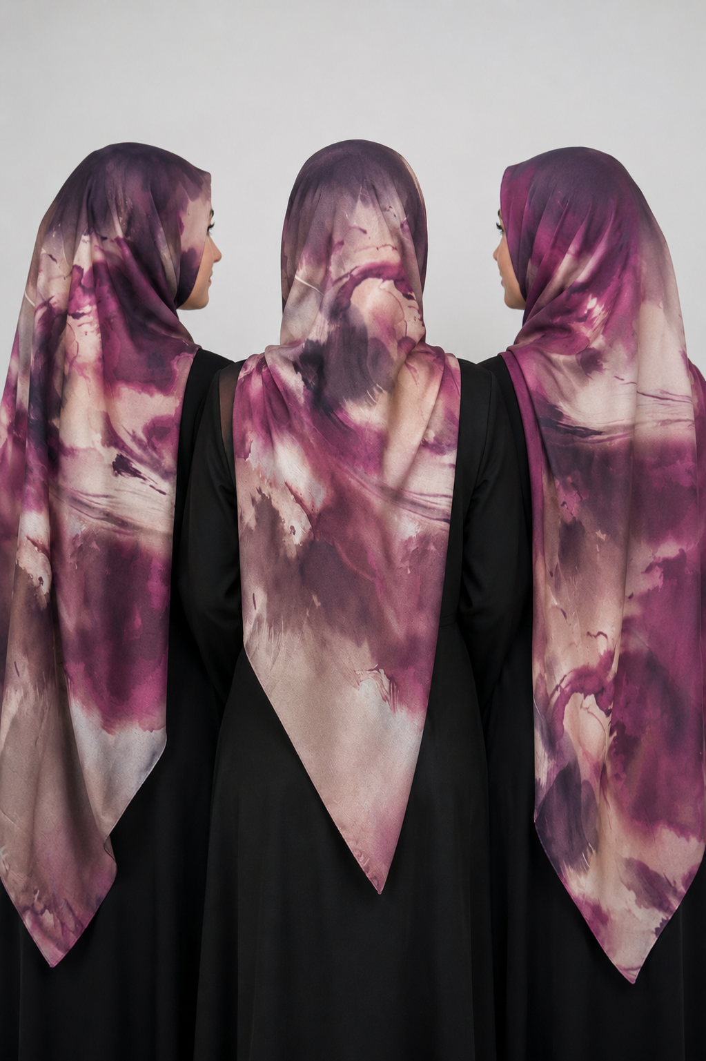 Print Satin Hijab - Mauve Cascade