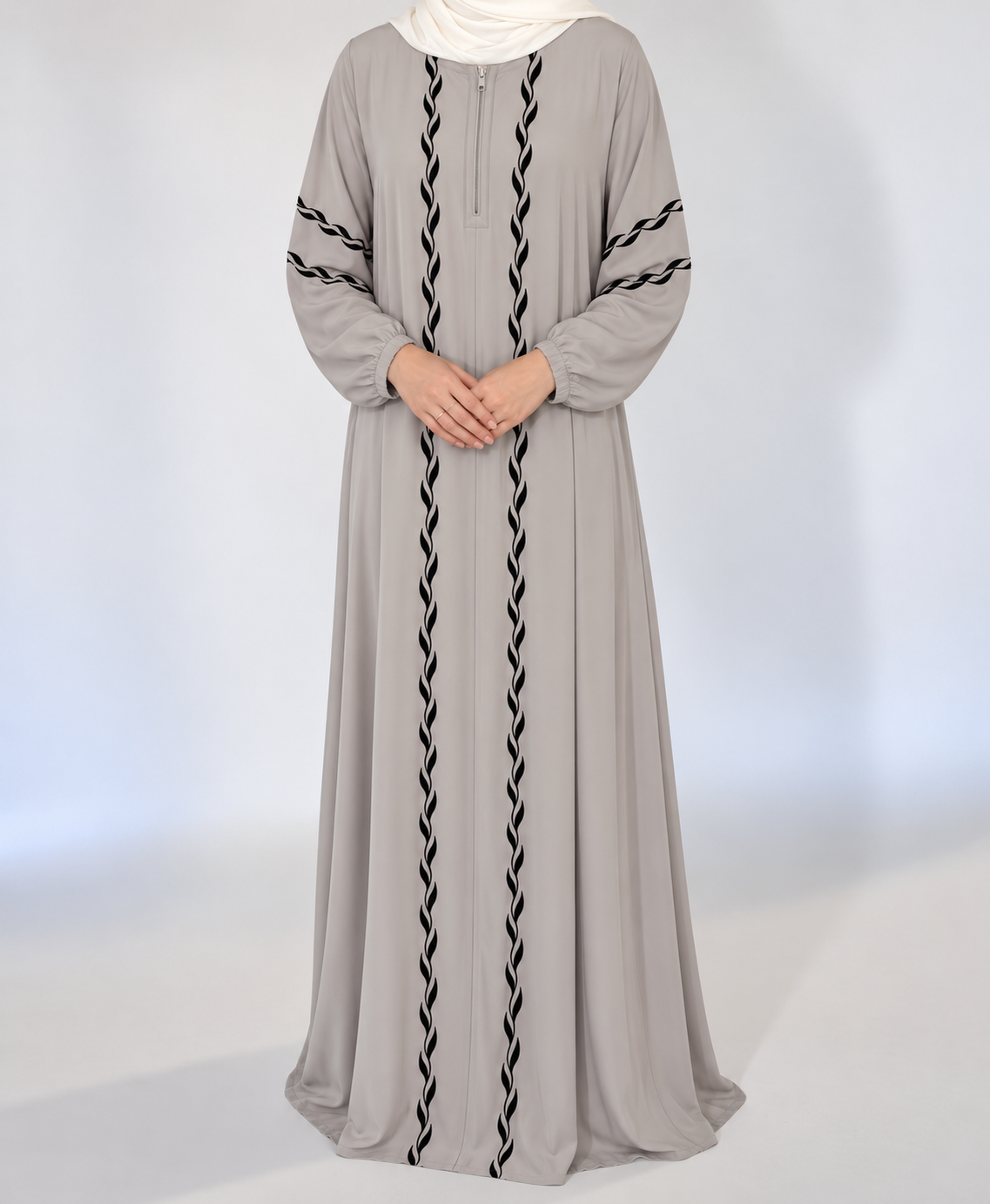 Embroidery Abaya - Gray