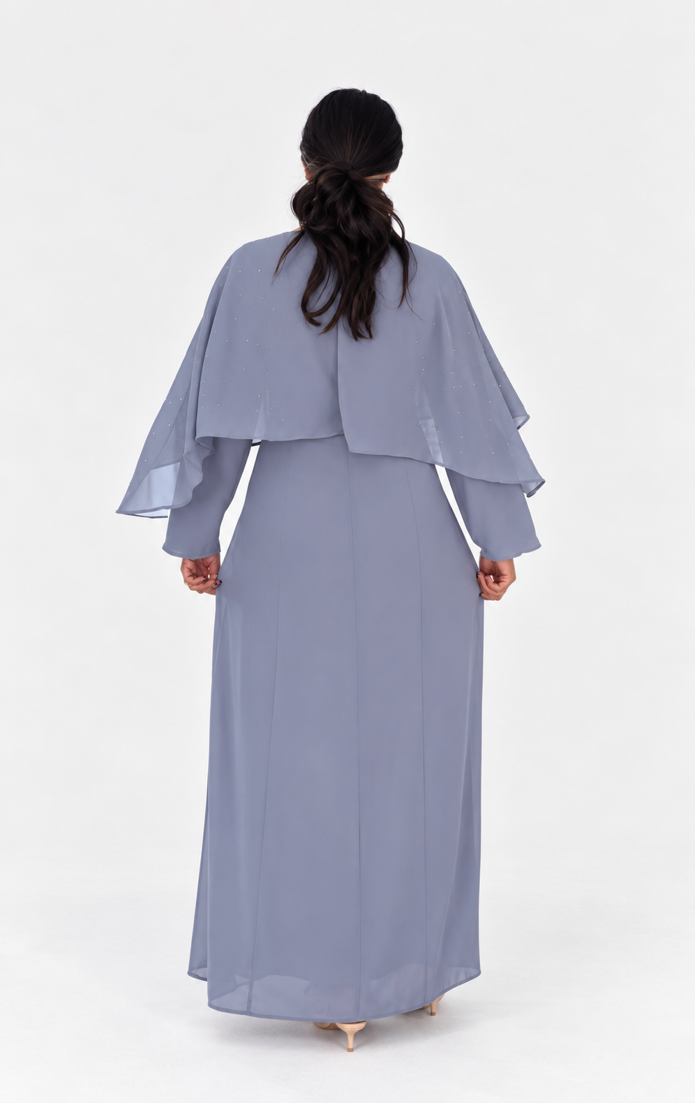 Rhinestone Cape Chiffon Dress - Light Blue