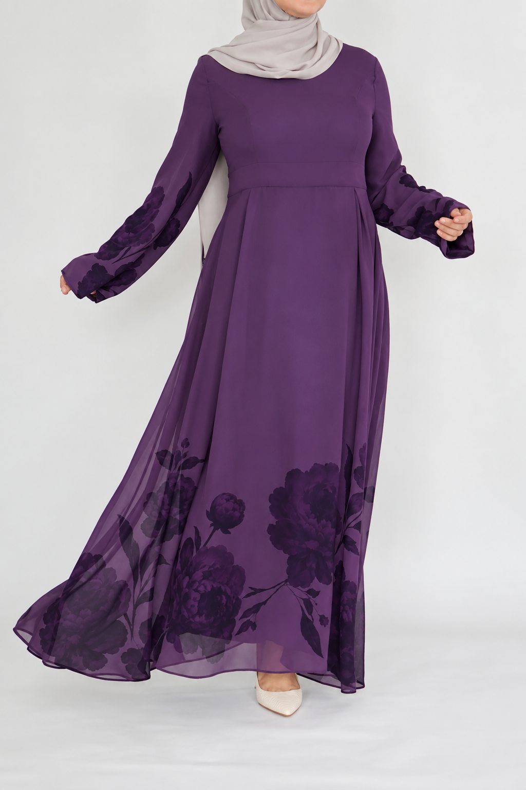 Plum Floral Print Dress - Chiffon