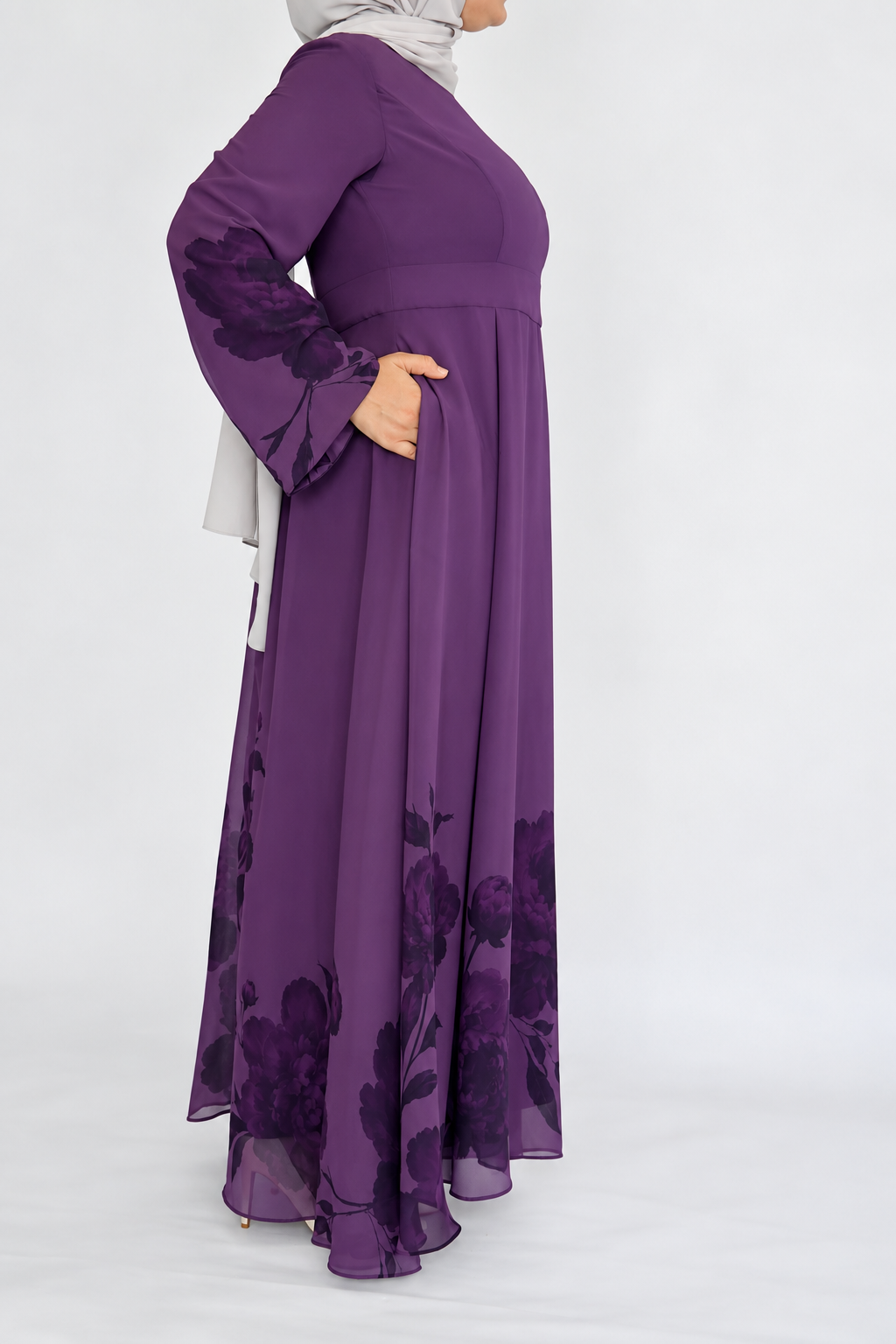 Plum Floral Print Dress - Chiffon