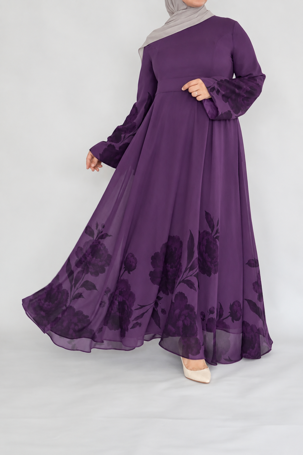 Plum Floral Print Dress - Chiffon