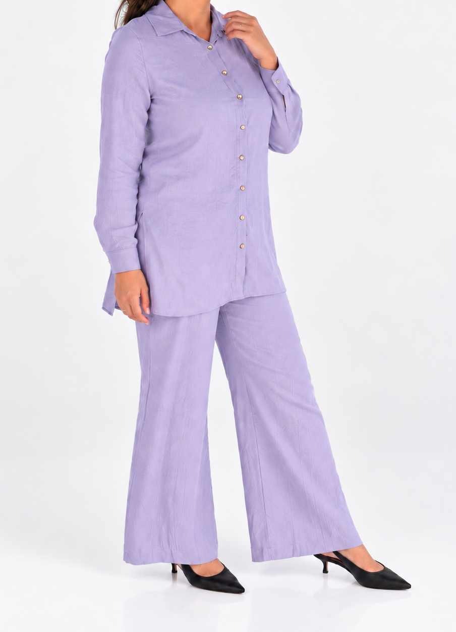 Rayon Blend Button Up Tunic Set - Lilac
