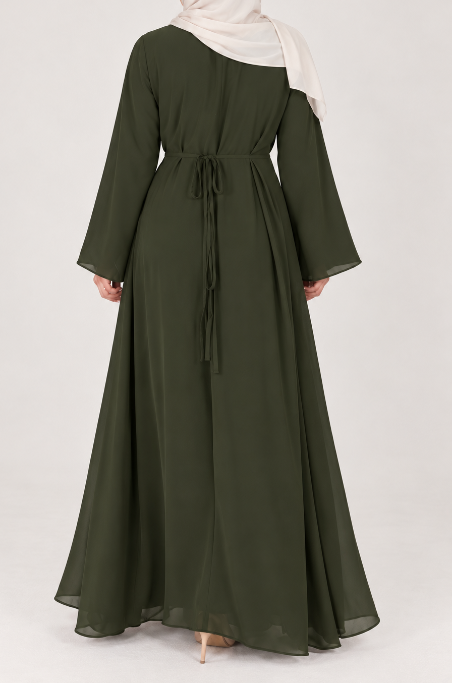 Chiffon Buckle Dress - Dark Olive