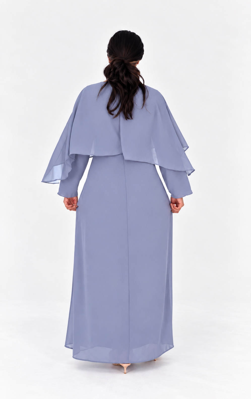 Rhinestone Cape Chiffon Dress - Light Blue