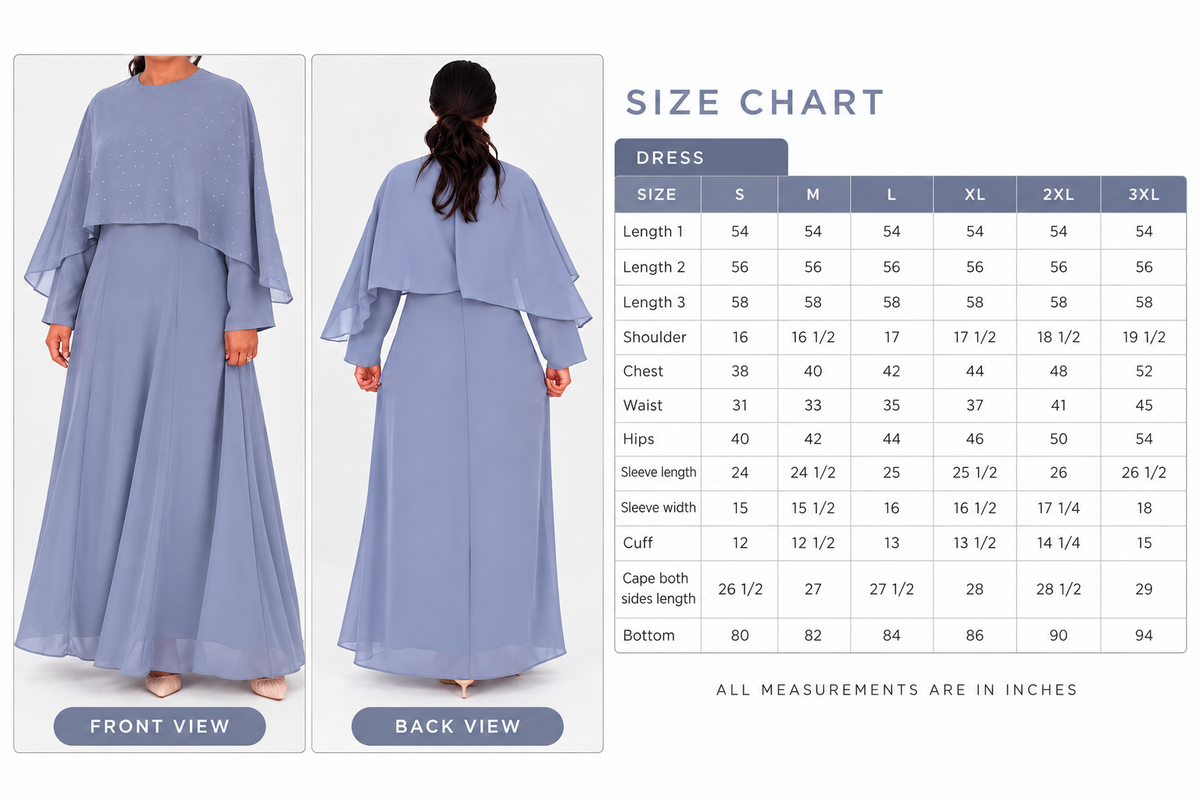 Rhinestone Cape Chiffon Dress - Light Blue