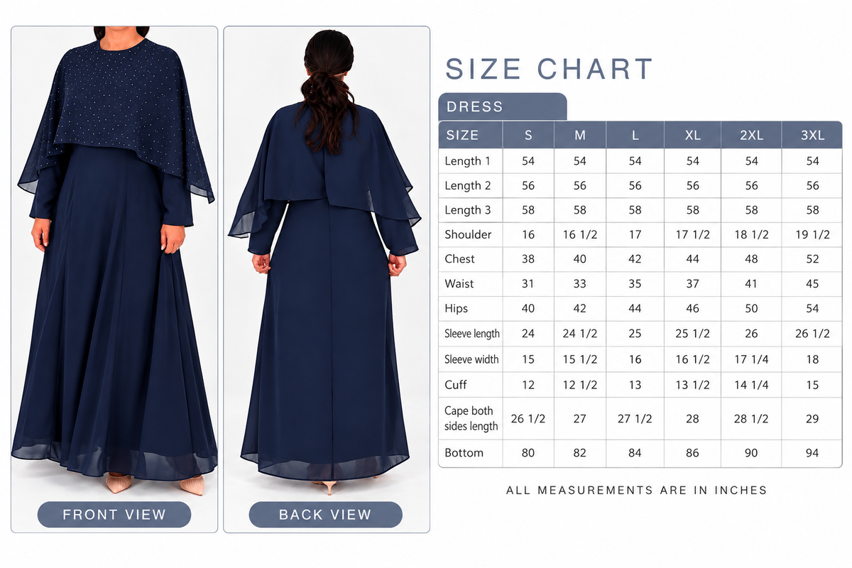 Rhinestone Cape Chiffon Dress - Navy Blue