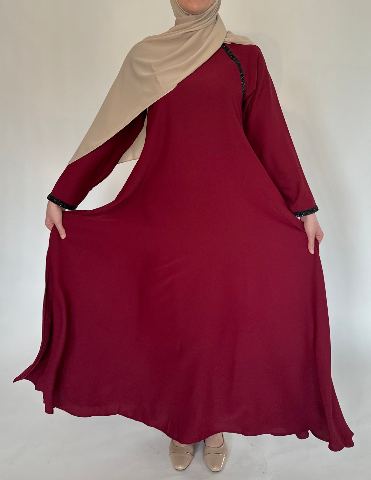 Maroon A-Line Umbrella Abaya