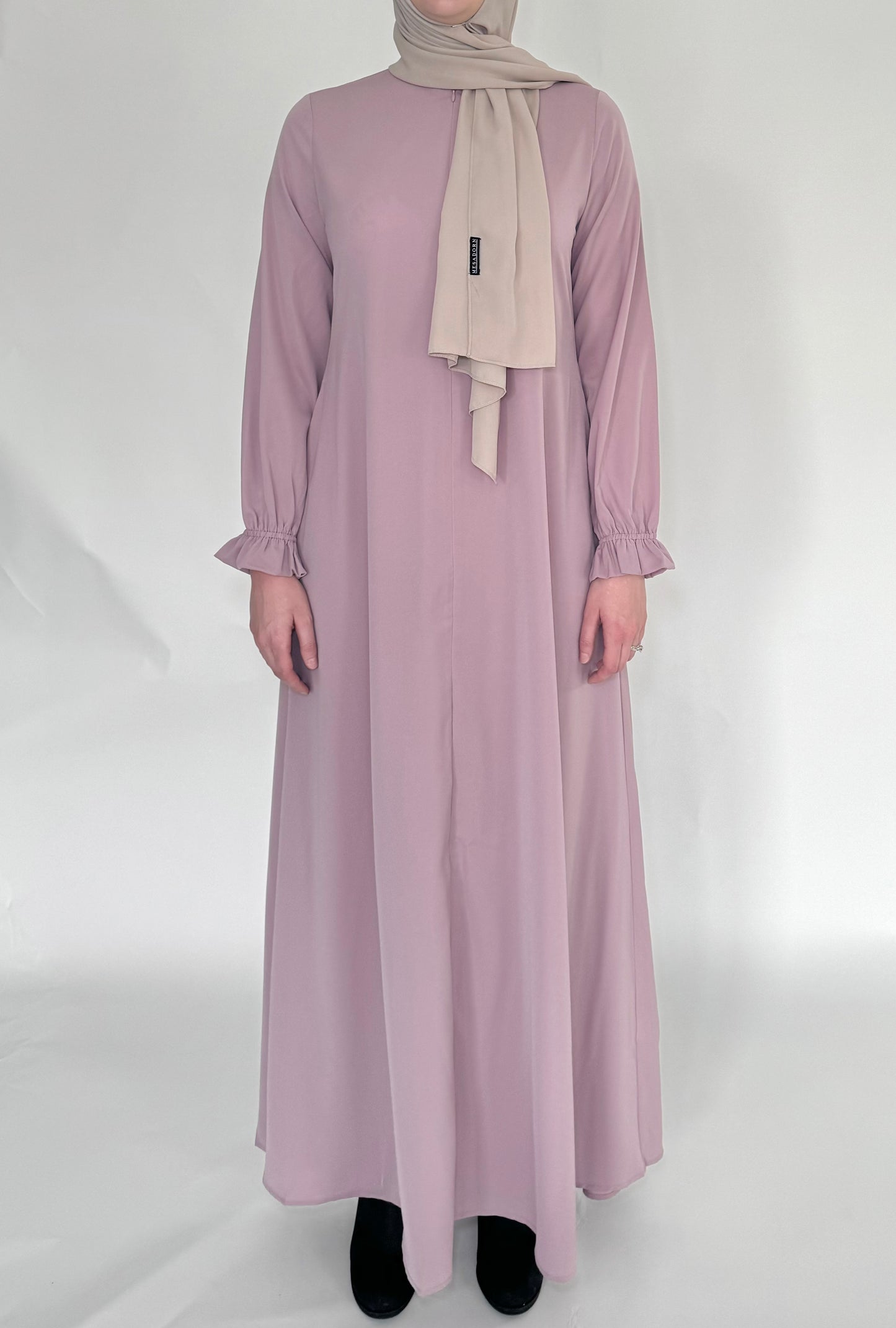 Zip Up Simple Poet Sleeve Abaya - Dusty Rose