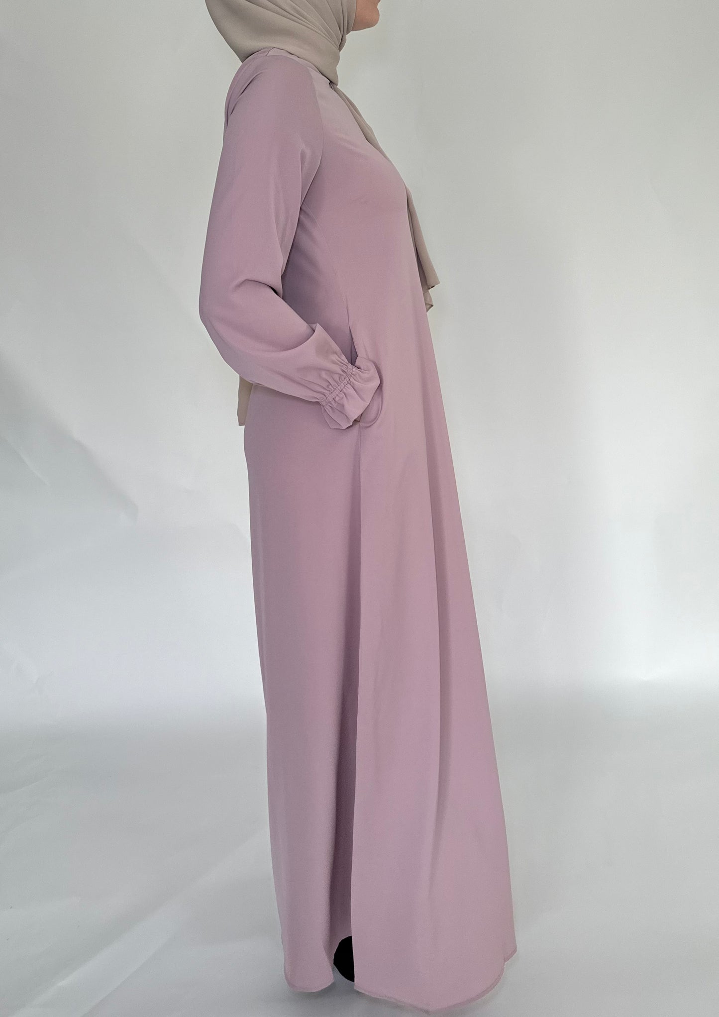 Zip Up Simple Poet Sleeve Abaya - Dusty Rose