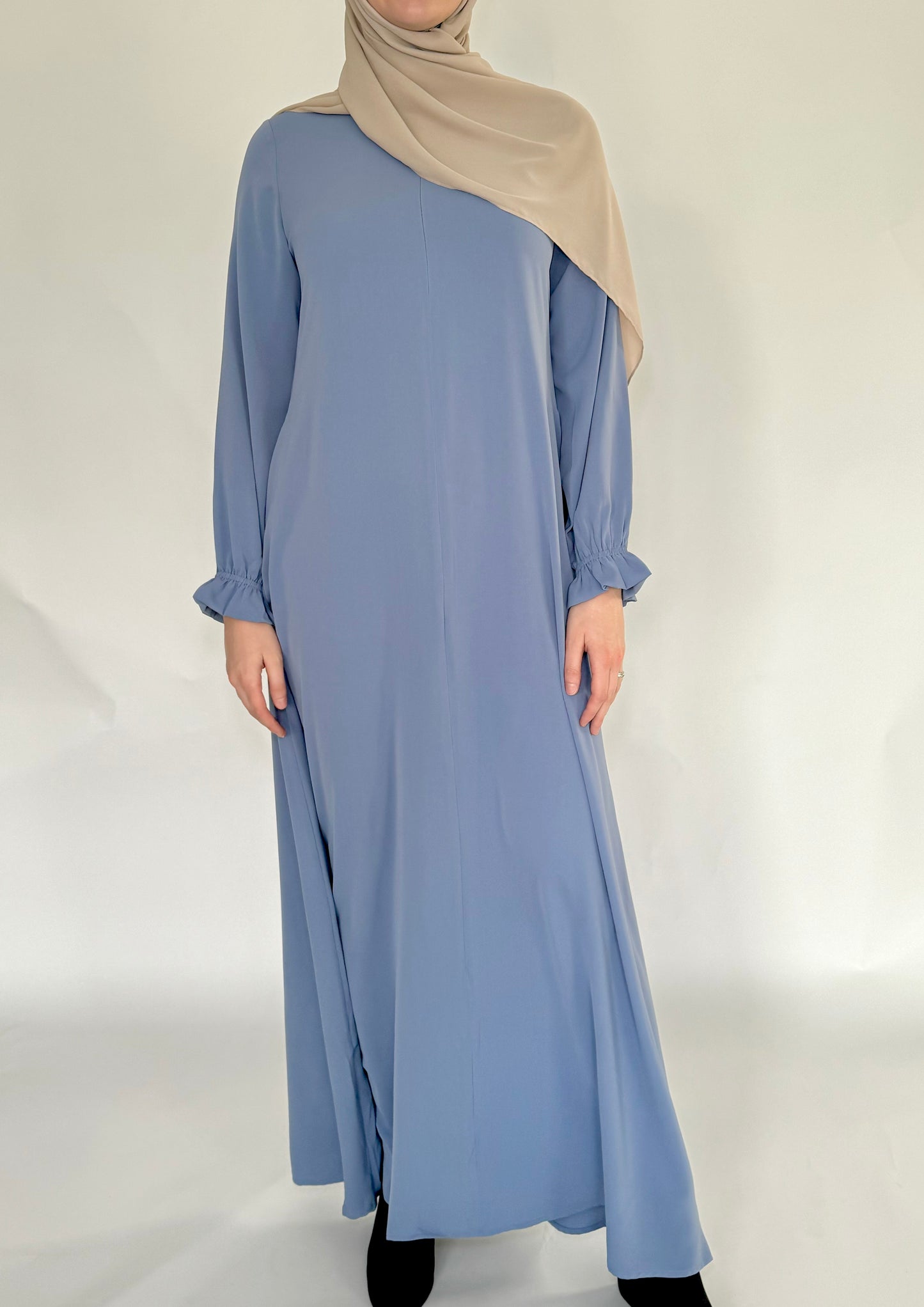 Zip Up Simple Poet Sleeve Abaya - Dusty Blue