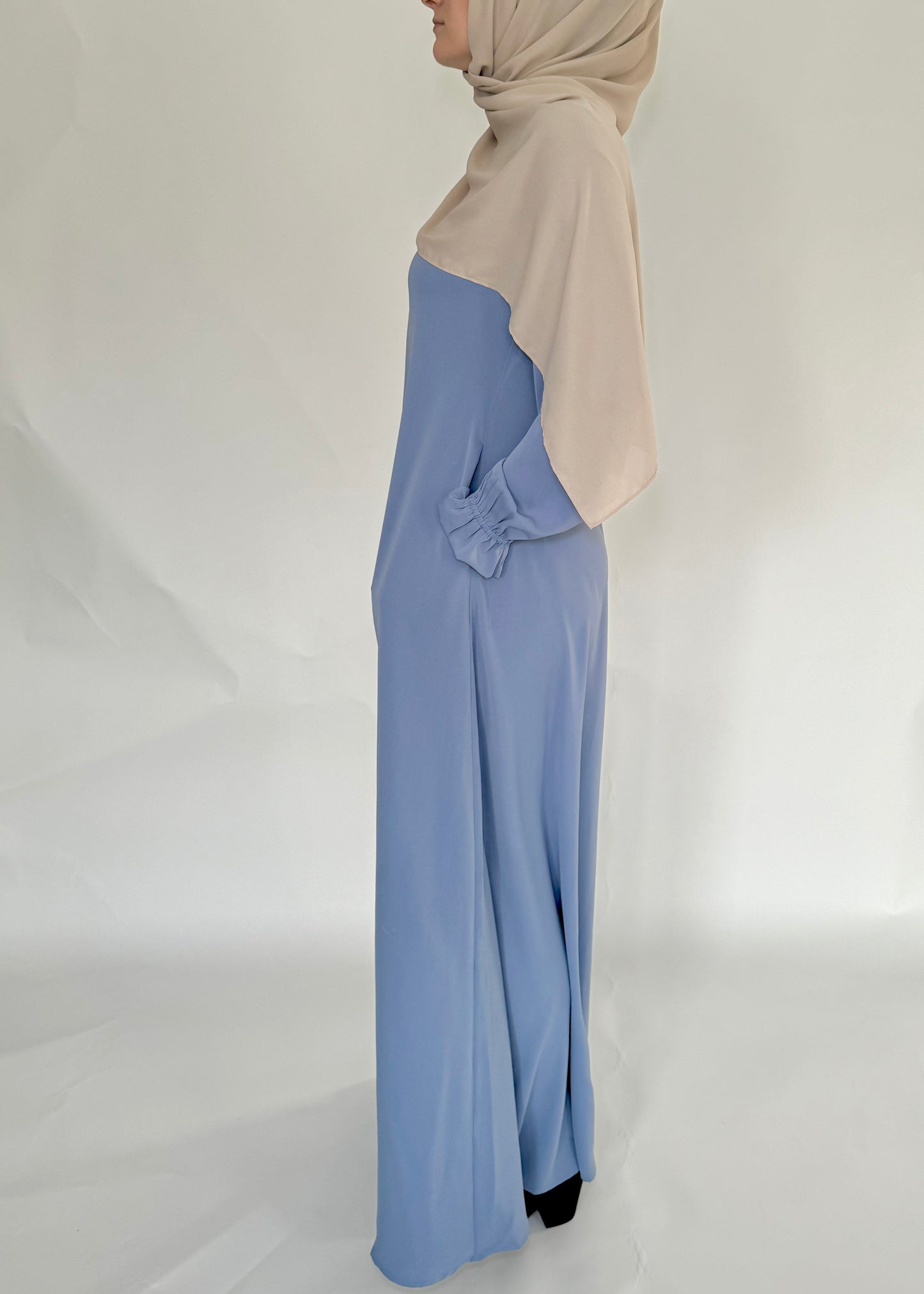 Zip Up Simple Poet Sleeve Abaya - Dusty Blue