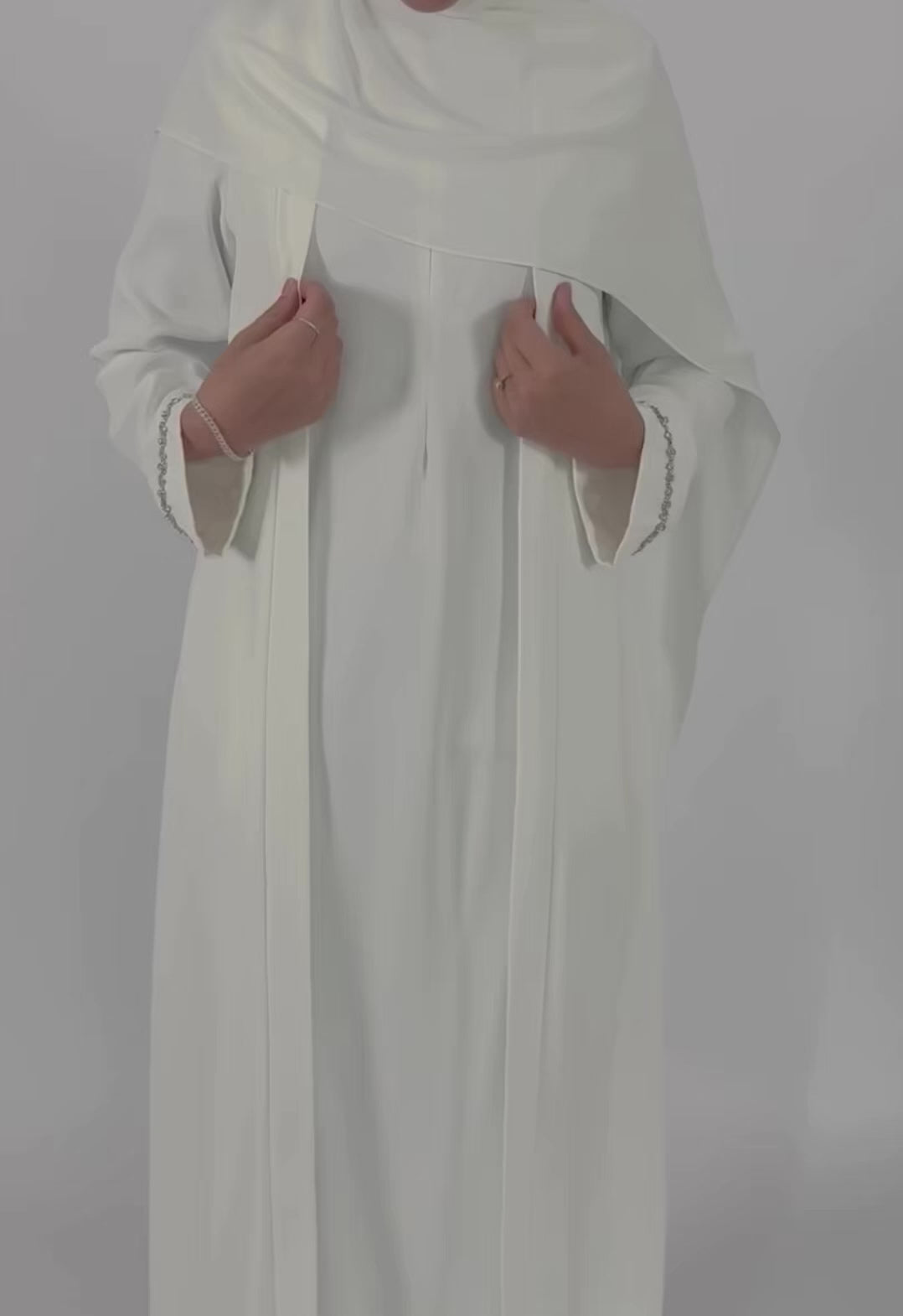 Front Fold Abaya - White