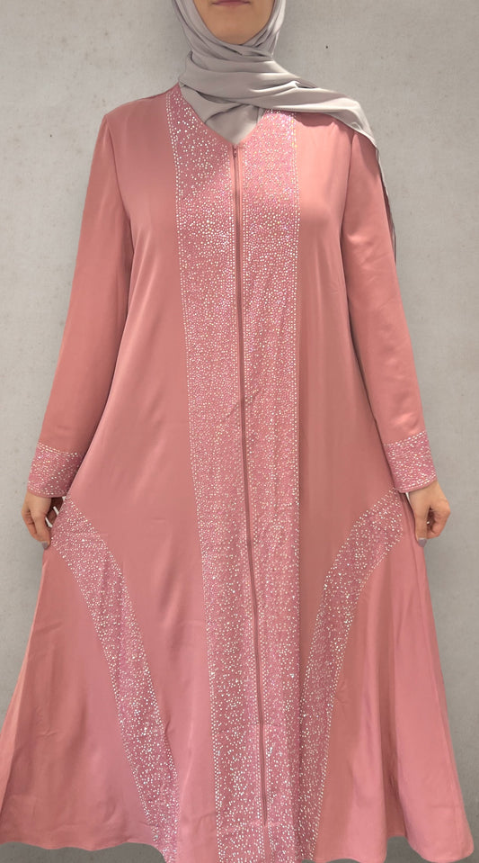 Rhinestone Abaya - Pink