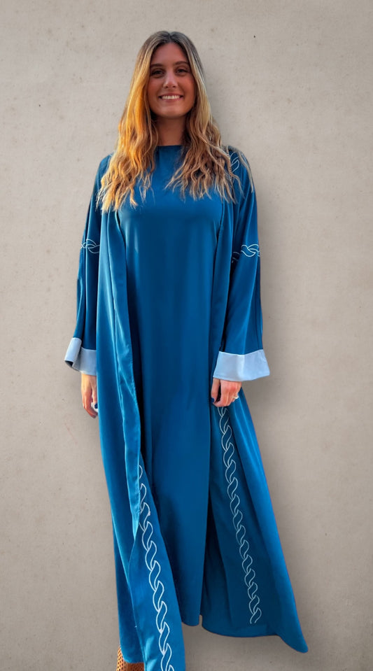 Two Piece Open Front Abaya Royal Blue