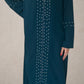 Front Zipper Pearl Abaya Blue