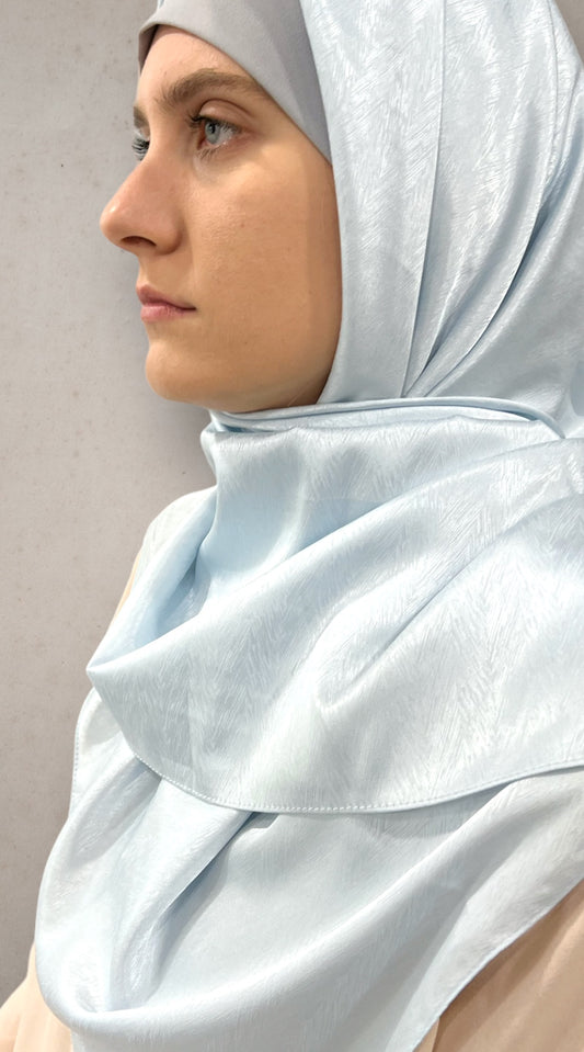 Square Satin Silk Hijab - Light Blue