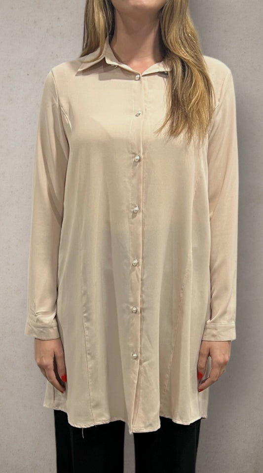 Pearl Button Down Tunic - Beige