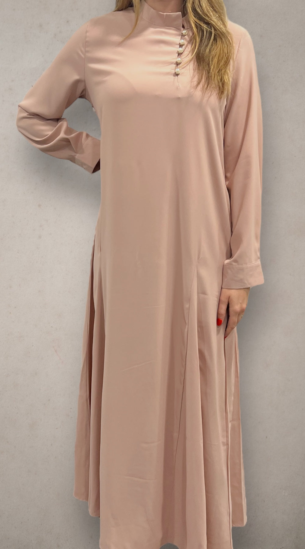 Pearl Side Button-Up Abaya Light Pink