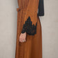 Two Piece Open Front Pearl Abaya - Black Lace on Caramel
