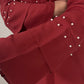 Front Zipper Pearl Abaya Maroon