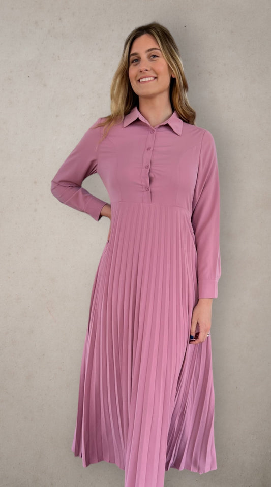 Button Down Pleated Dress - Dusty Pink