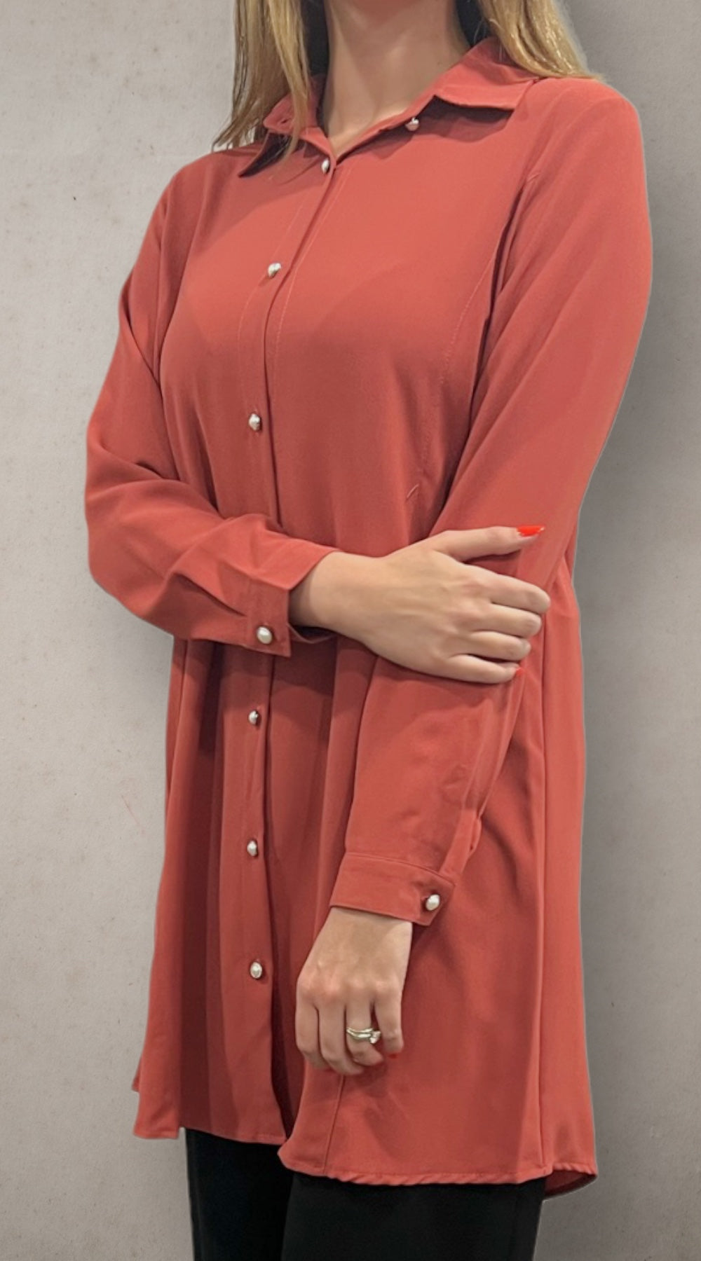 Pearl Button Down Tunic - Dusty Rose