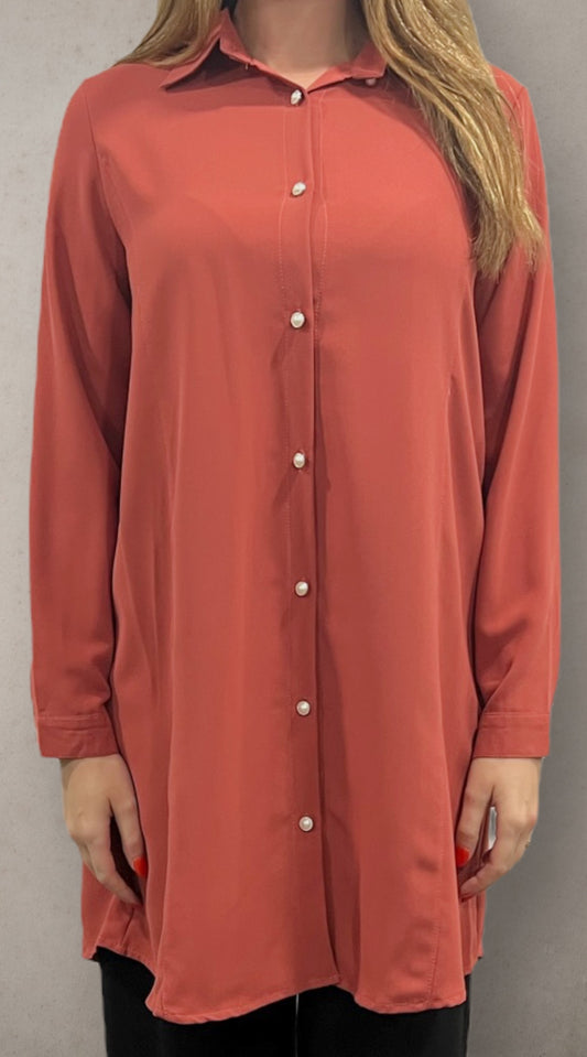 Pearl Button Down Tunic - Dusty Rose
